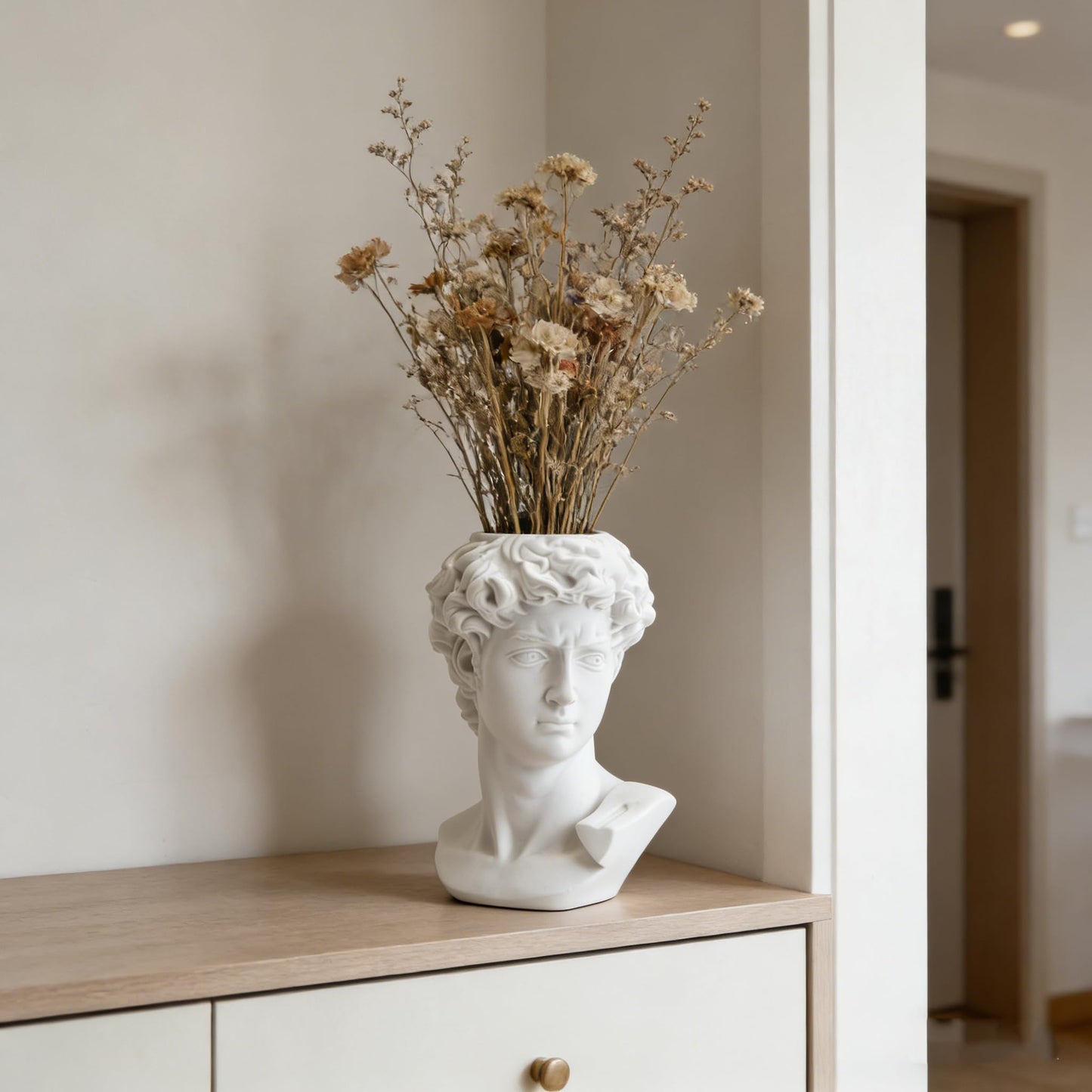 David Head Vase, White Resin Greek Statue Flower Pot, Modern Sculpture Planter Pen Holder, Decorative Bust Vase for Home, Office, Desk, Aesthetic Room Decor