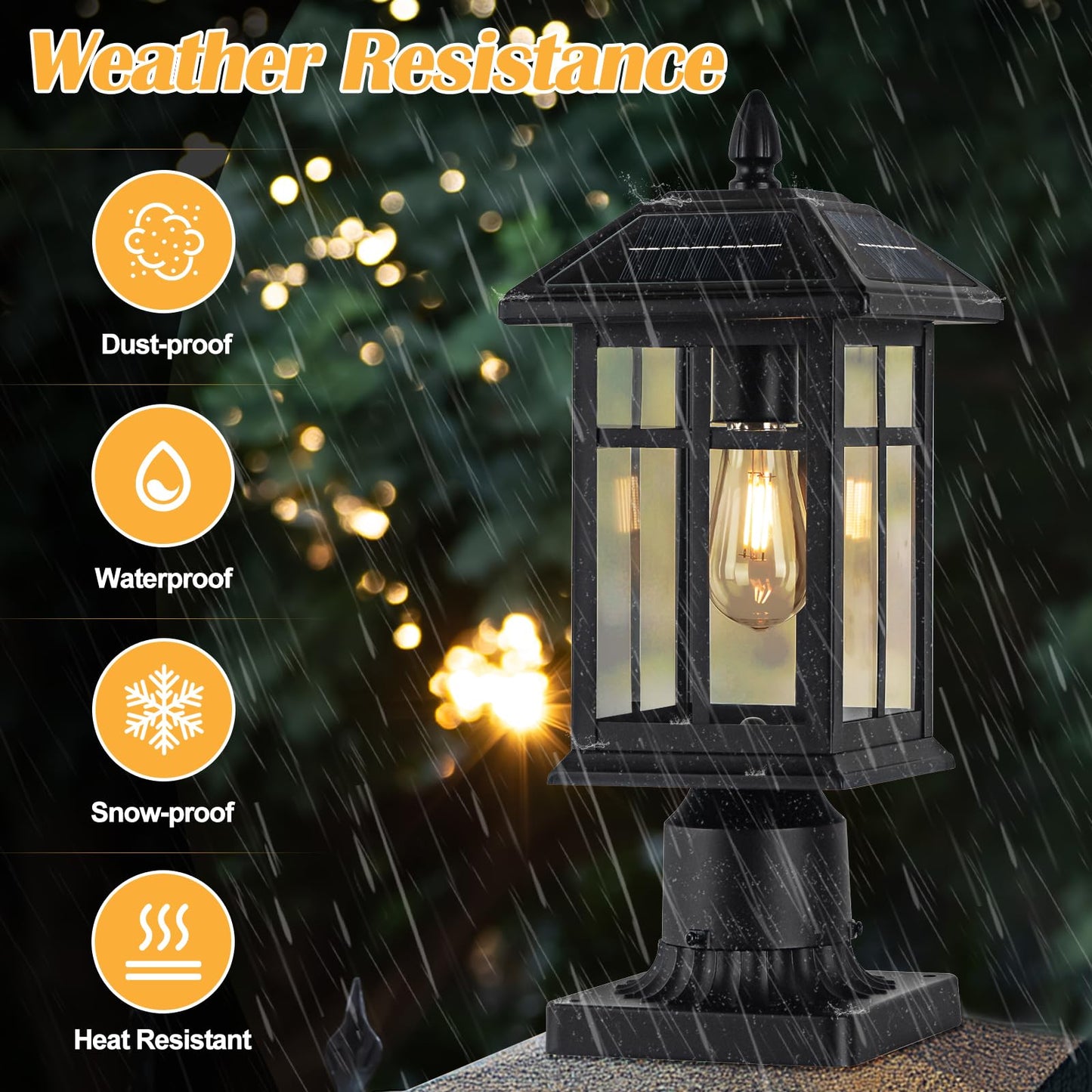 Brilvibera Solar Post Lights 2 Packs, Waterproof Post Lantern with Pier Mount Base, Aluminum Post Lamp Warm White Bulb Included for Yard Garden Pillar Pole Pathway