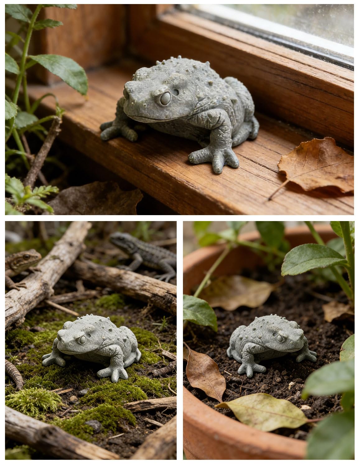BEIZHAN Realistic Sandstone Toad Statue, Decor for Garden, Aquarium, Terrarium & Feng Shui Good Luck Charm