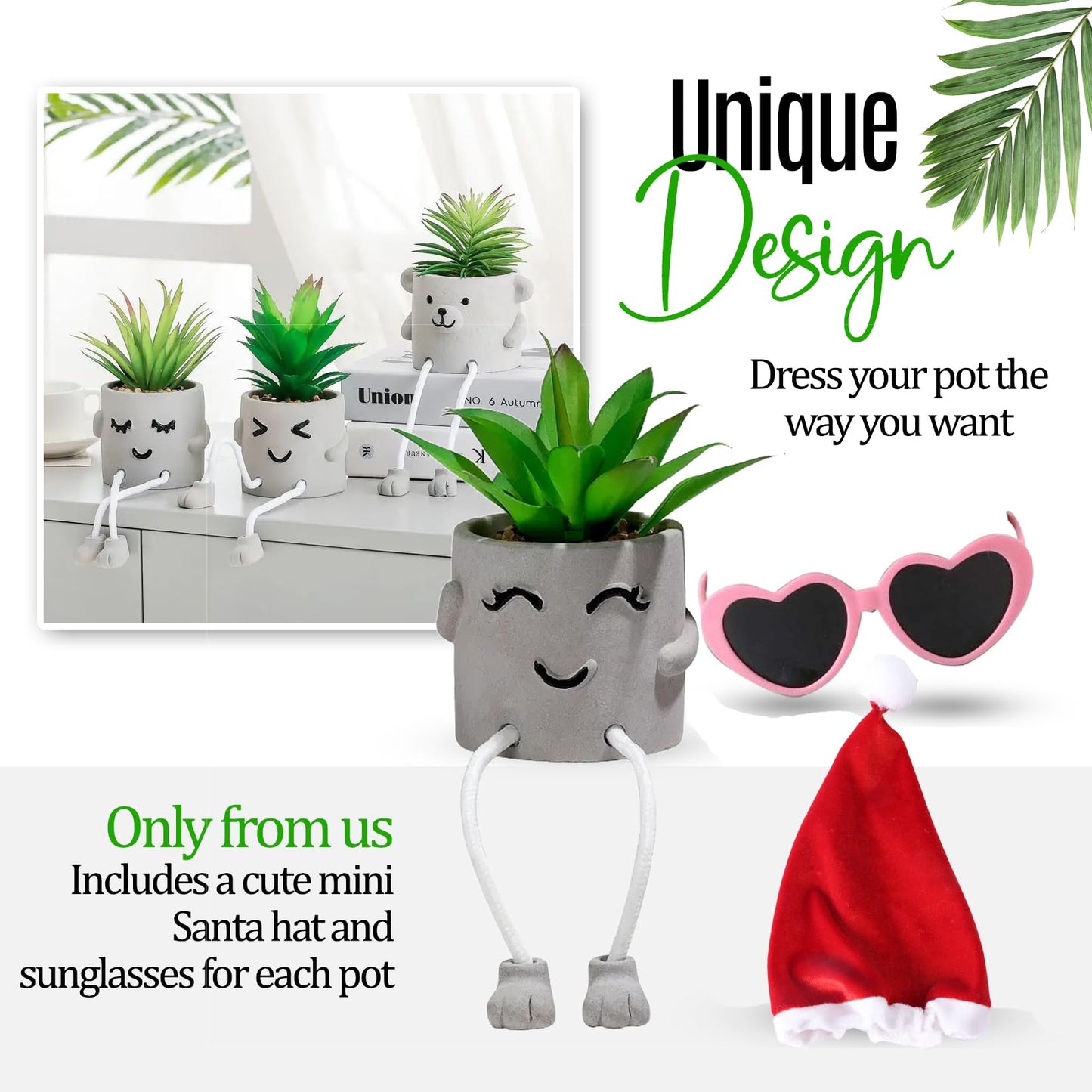 Zen Home Small Fake Plants for Shelf - Mini Succulent Artificial Decor - Desk Plants for Office - Faux Plant - Cute Home Decor (Shy Grandpa)