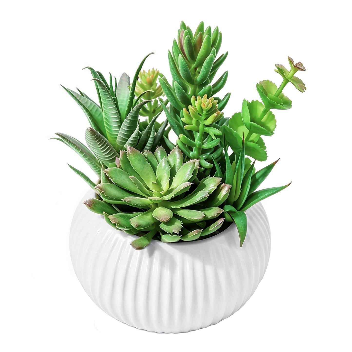 CZWBE 8 Inch Fake Plants Artificial Succulent Plants，White Ceramic Flower Pot，Assorted Faux Mini Succulents in a Decorative Planter Pot.