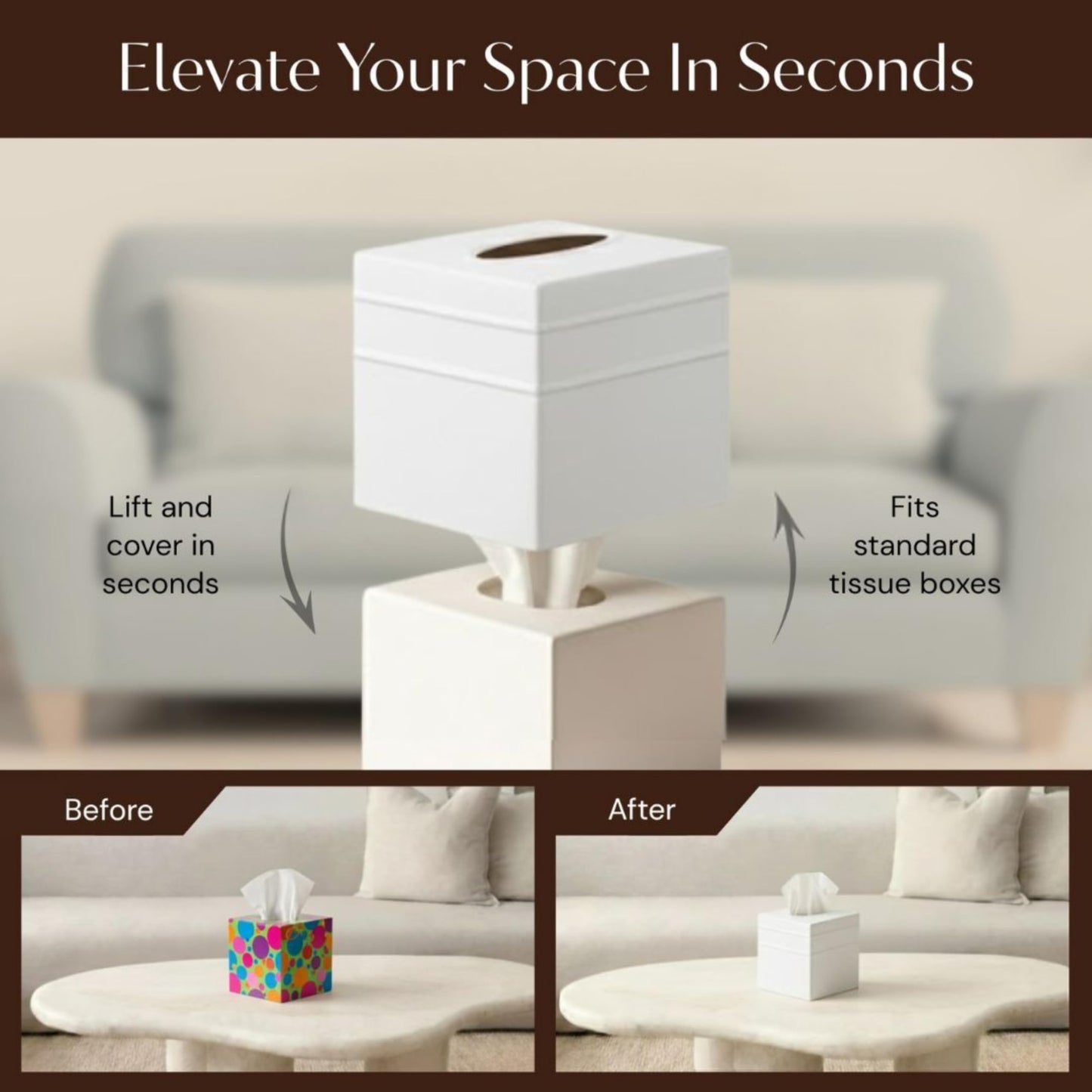 Monarch Abode Tissue Box Cover Square – Handcrafted Border Embossed White Metal Tissue Holder Box for Bathroom Accessory, Aesthetic Decorative Facial Napkin Cube for Modern Home Decor