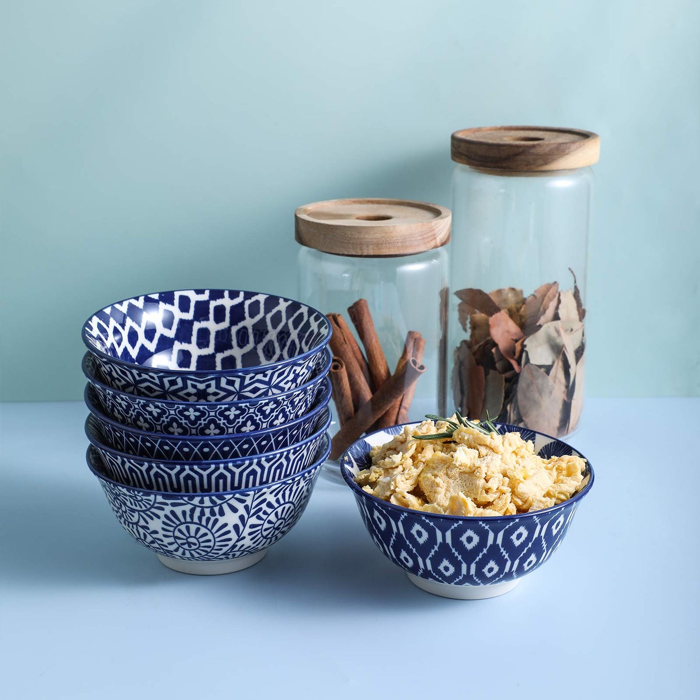 Selamica Porcelain 11oz Ice Cream Bowls Set of 6, Small Bowls, Ceramic bowls for Dessert, Ice Cream, Vintage Blue