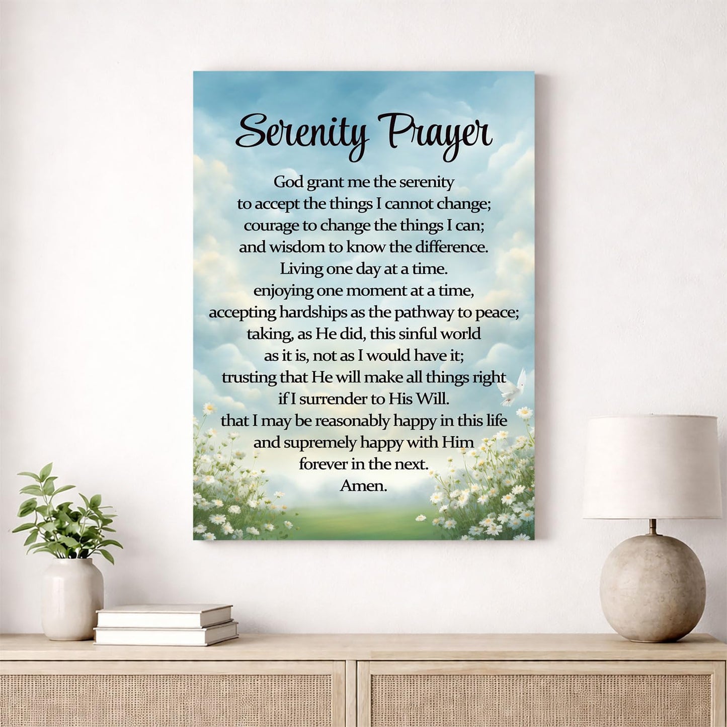 Serenity Prayer Canvas Wall Art God Grant Me the Serenity Decor Bible Verse Poster Religious Inspirational Quote Picture Christian Prints Jesus Painting Gift Framed 8 * 12 Inch