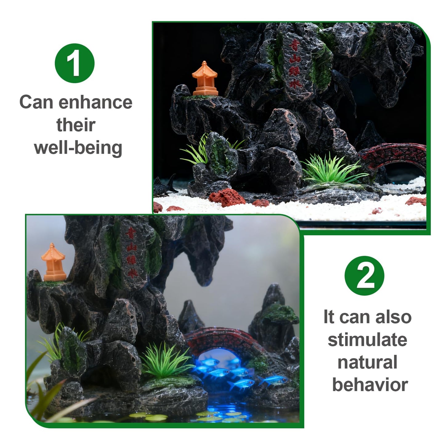 JUUDDENPARTS Mountain View Stone Ornament, View Stone Rock Cave Aquarium Decorations, Fish Tank Decoration Resin Cave for Betta Fish Snail Turtle, for Freshwater Saltwater Aquascaping