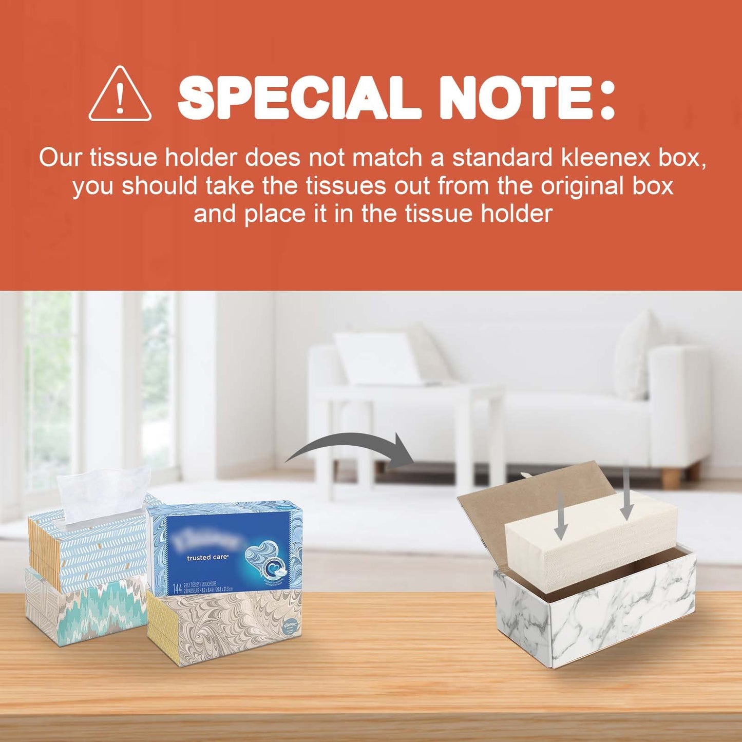 Tissue Box Cover, PU Leather Tissue Box Holder Rectangular Tissue Holders for Home/Office/Car Decoration 9.84"X5.23"X3.77" - Phnom Penh Marble
