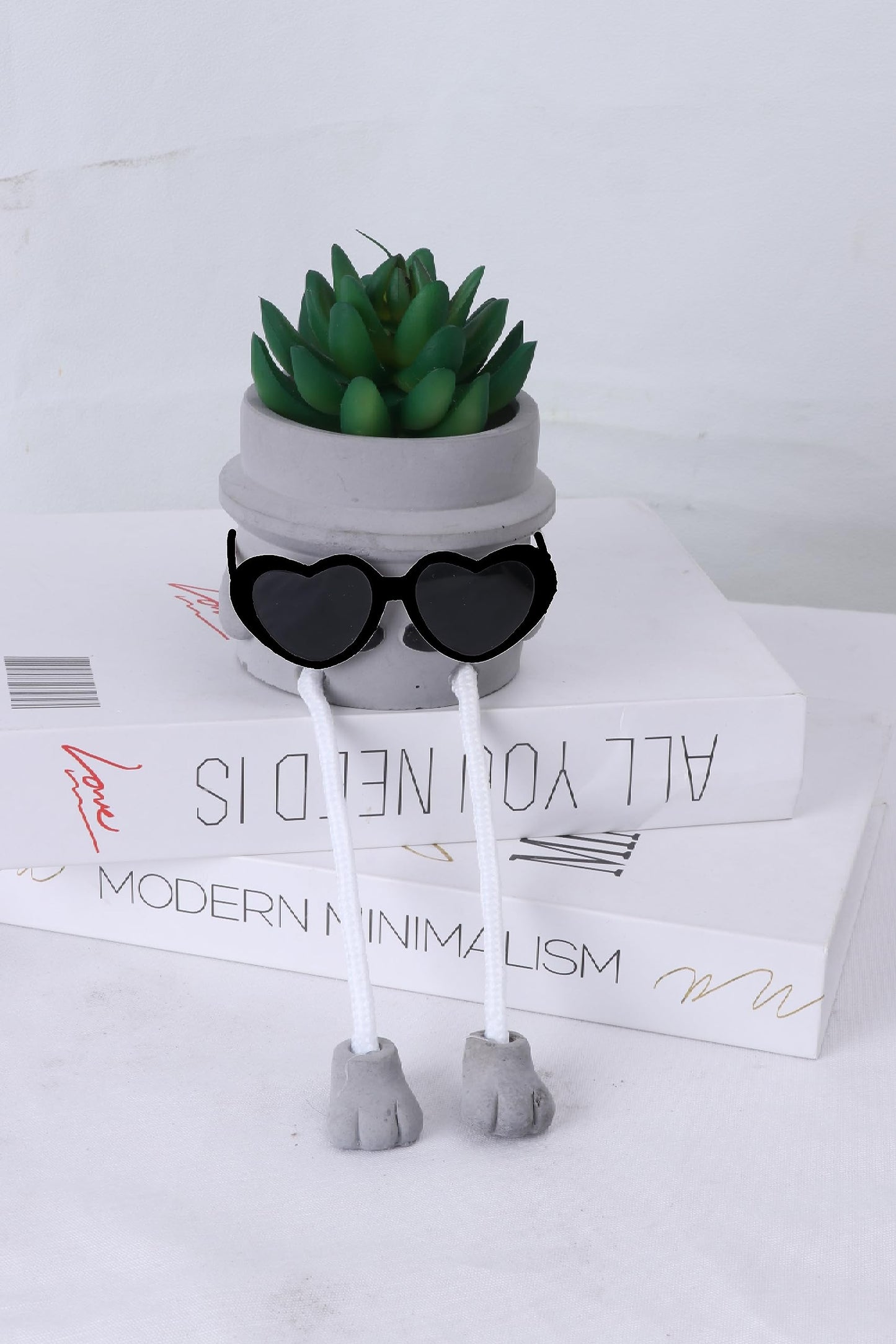 Zen Home Small Fake Plants for Shelf - Mini Succulent Artificial Decor - Desk Plants for Office - Faux Plant - Cute Home Decor (Shy Grandpa)