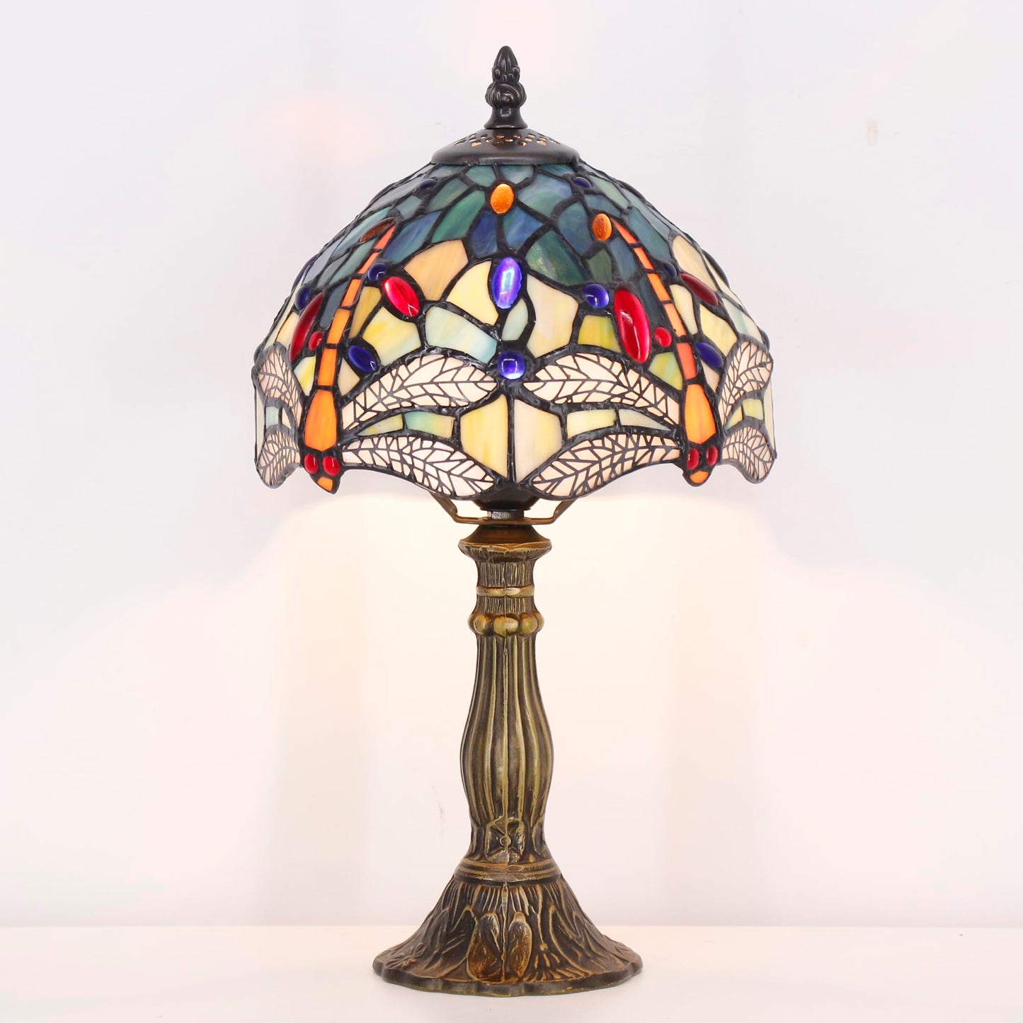 SYETL Small Tiffany Lamp Stained Glass Yellow Dragonfly Style Desk Lamp