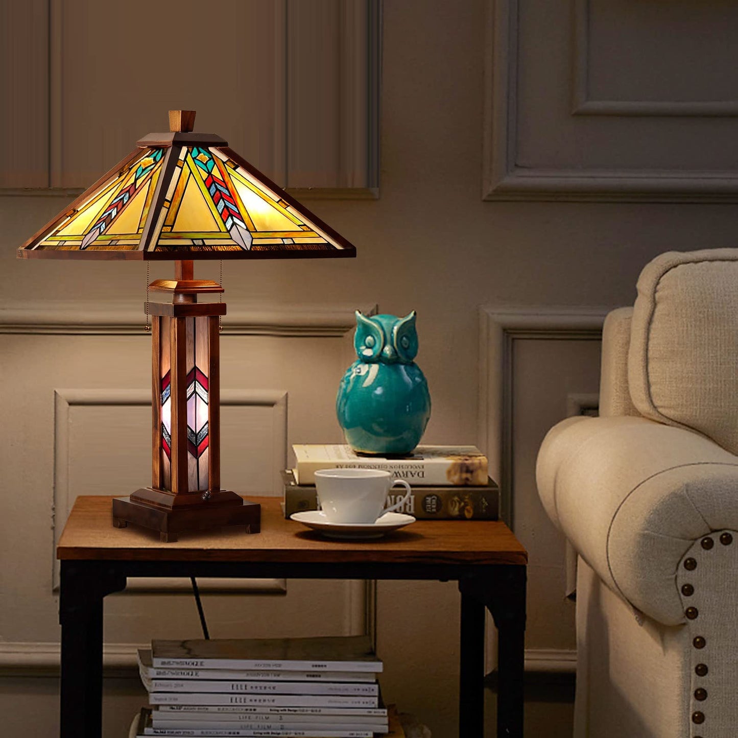 Capulina Tiffany Table Lamp Picasso Abstract Stained Glass Lamp 3-Light