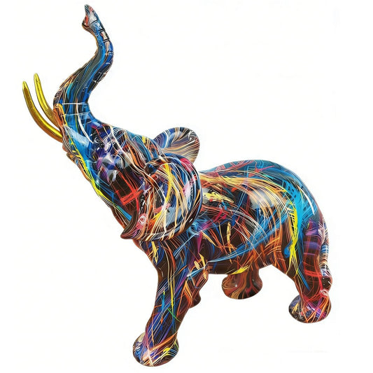 JEYUME Elephant Decor Colorful Art Elephant Figurines，Resin Colorful Elephant Statues Home Decor, for Filling Space Decor in The Living Room, Bedroom, Kitchen, Office Desktop Decoration