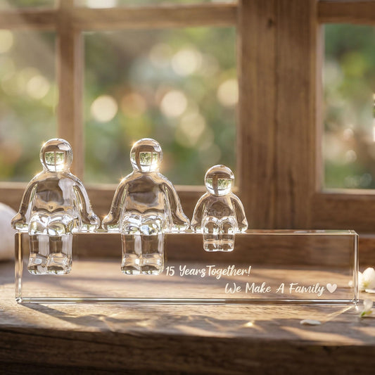 Ornalrist Crystal 15th Wedding Gifts on Anniversary for Her Him, 15 Years Together We Made A Family Glass Ornament for Wife Husband (1 Child)
