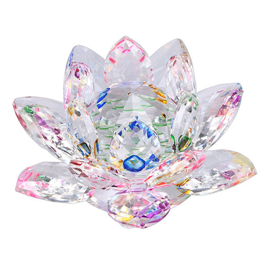 OwnMy Sparkle Crystal Lotus Flower Hue Reflection Feng Shui Home Decor with Gift Box (4 Inch/ 100MM Rainbow)