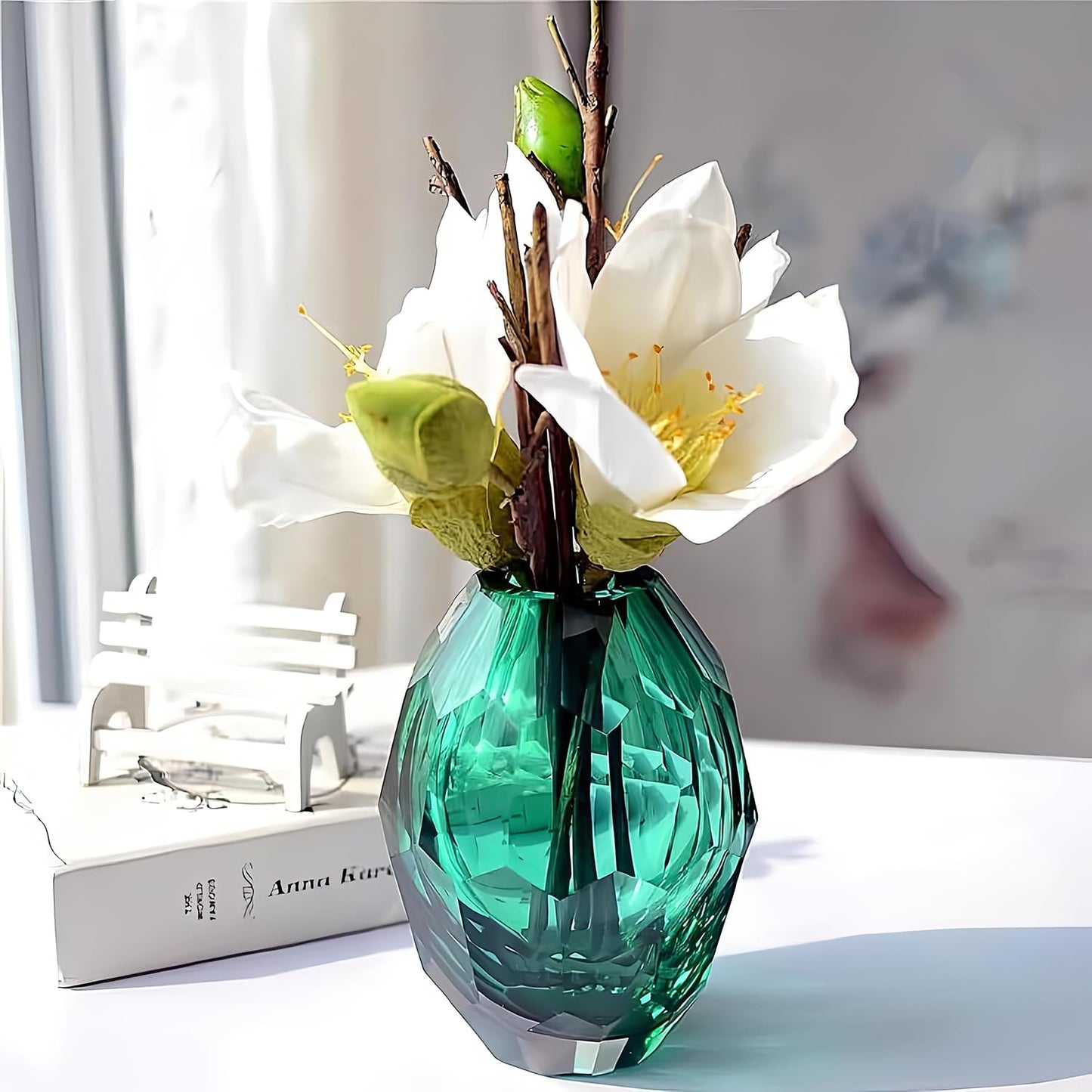 Glass Art vase,Unique Transparent vase,Modern Flower vases for Living Room,Wedding,Dining Table,Office Center Table Display Blue vases