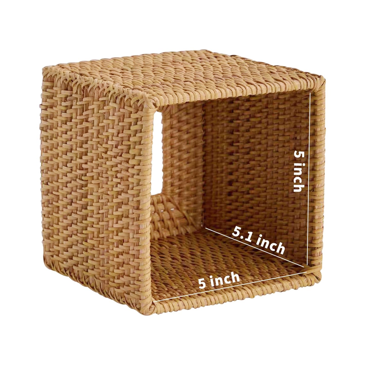 Hand-Woven Rattan Tissue Box Cover, Square Wicker Tissue Holder, Natural Woven Facial Napkin Holder