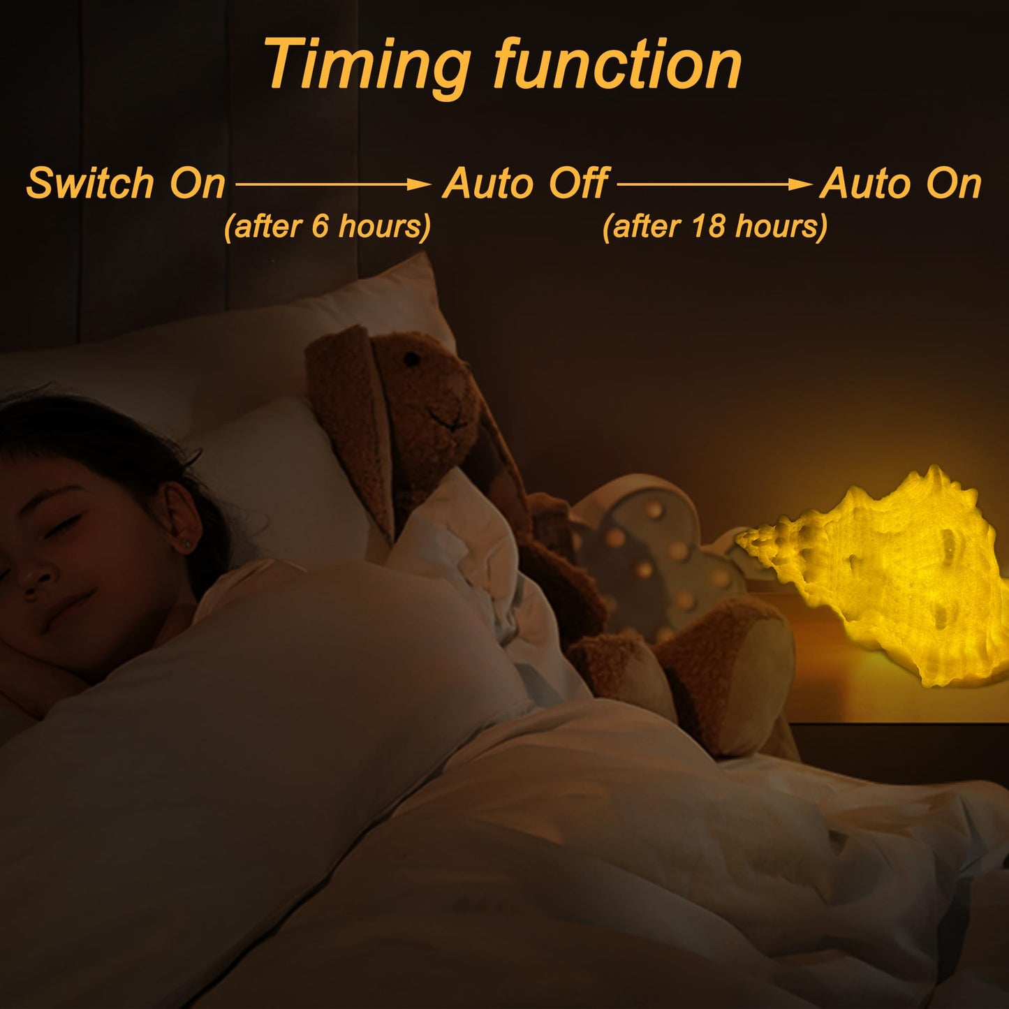 Beach Theme Night Light - Conch Shell Shaped LED Lamp with Auto Timer, Yellow Glow, Battery Powered Safe Lighting for Nursery, Bedroom, Bathroom Decor, Gift Ready for Kids, Christmas, Coastal Home