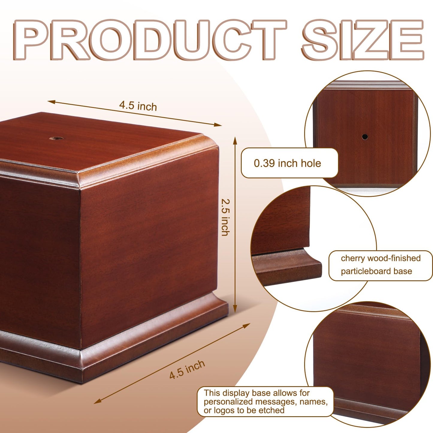 Chunful 1 Pack 4.5" x 4.5" x 2.5" Cherry Wood Base Trophy Base DIY Square Stand Blank for Trophies Awards Trophies Figurines Cups Display Stand Riser