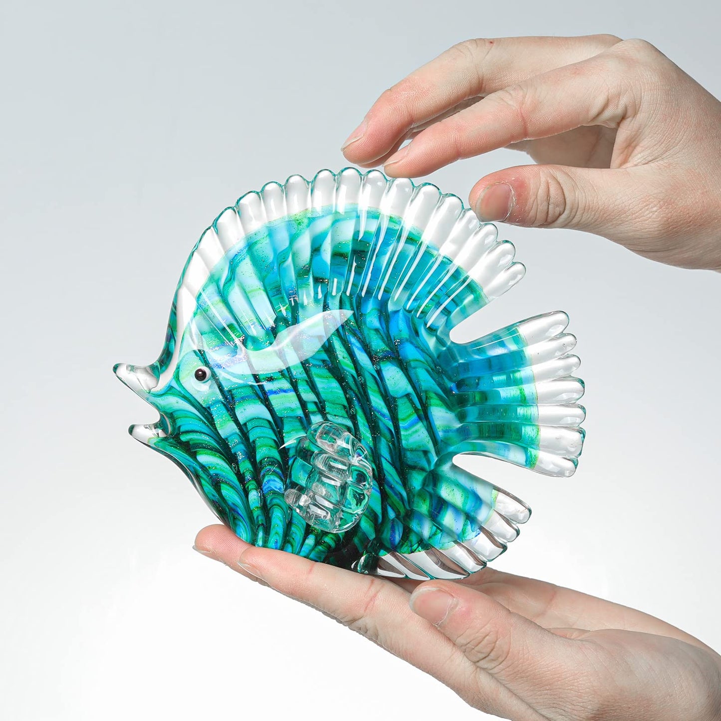LONGWIN Handmade Glass Stripe Tropical Fish Sculpture Glass Hand Blown Sea Animal Figurine Home Tabletop Decoration Ornaments