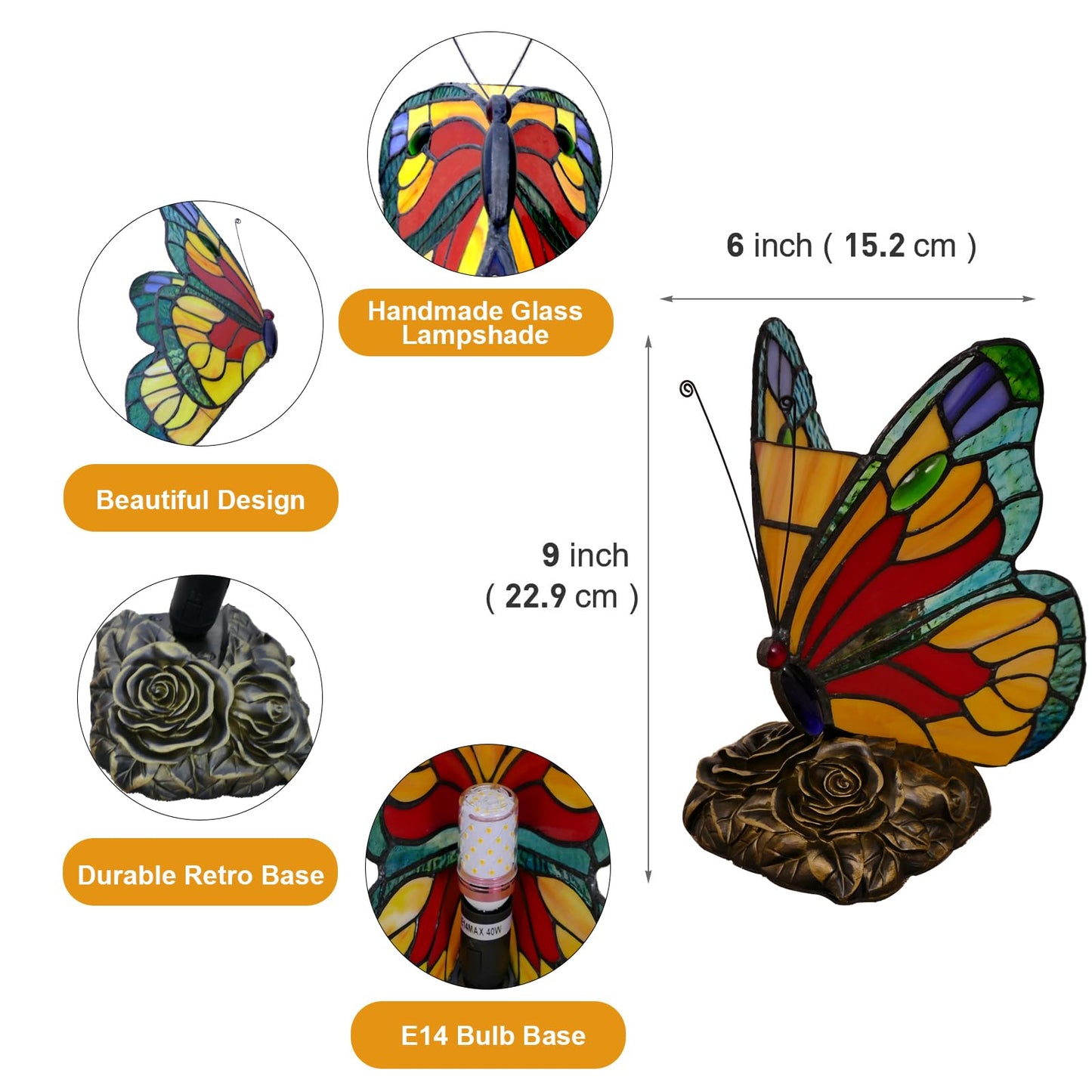 JGWSWQ Butterfly Tiffany Table Lamp, Stained Glass Vintage Night Light