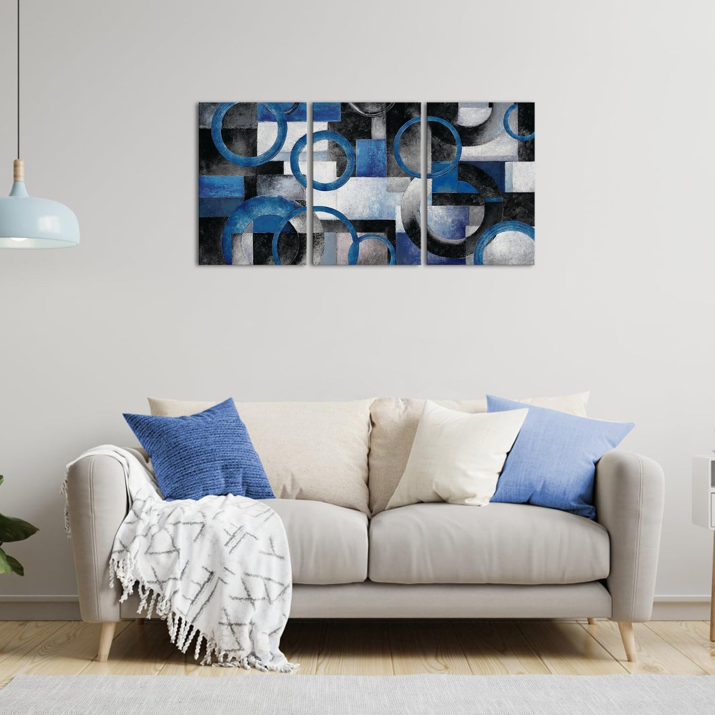 HOMEOART Wall Art for Living Room Decor Large Abstract Framed Prints for Bedroom Decor, Aesthetic Painting Home Decoration 16x24inch, Set of 3 Pieces (Blue)