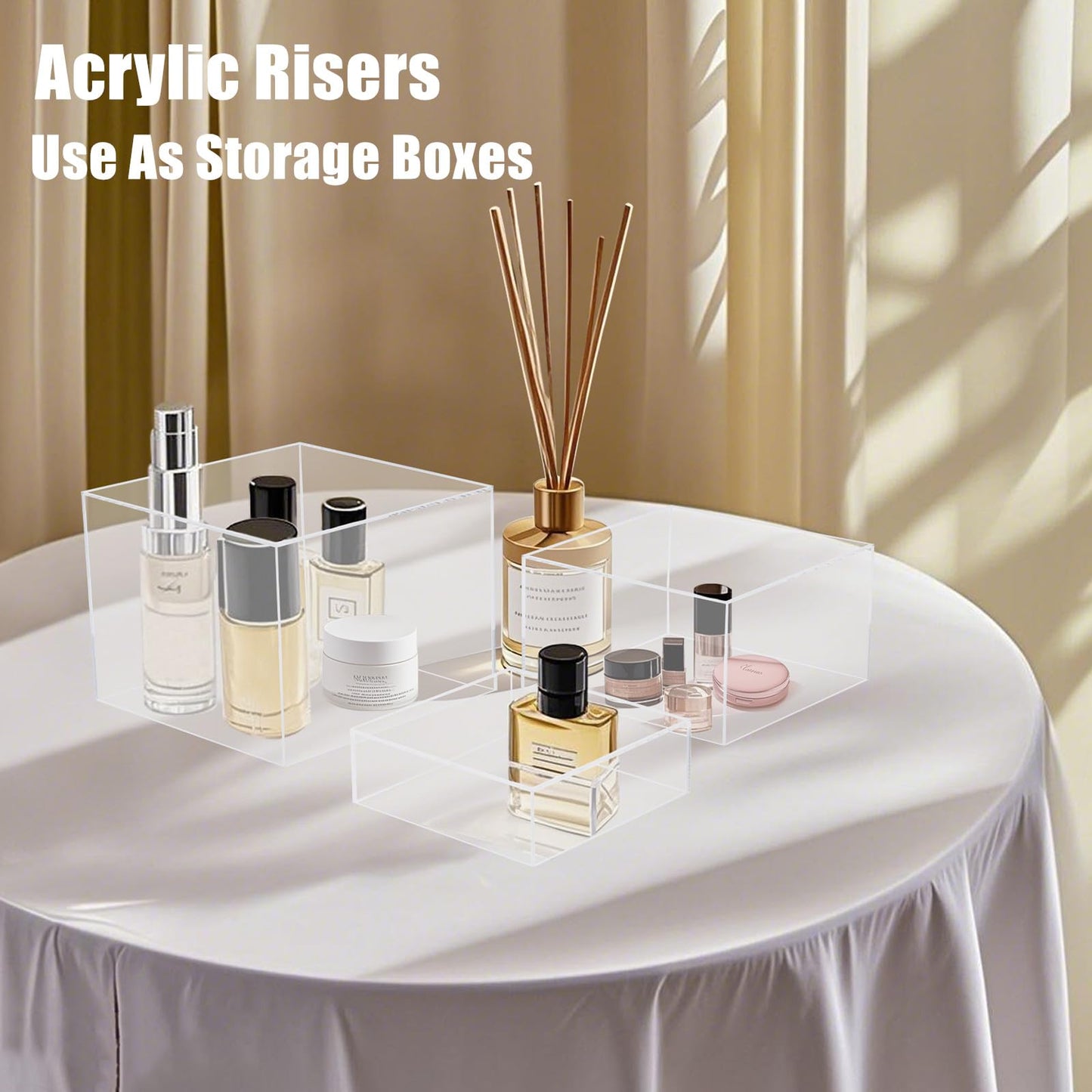 Clisela 3pcs Acrylic Cube Display Stands Box Risers Clear 6" 7" 8"