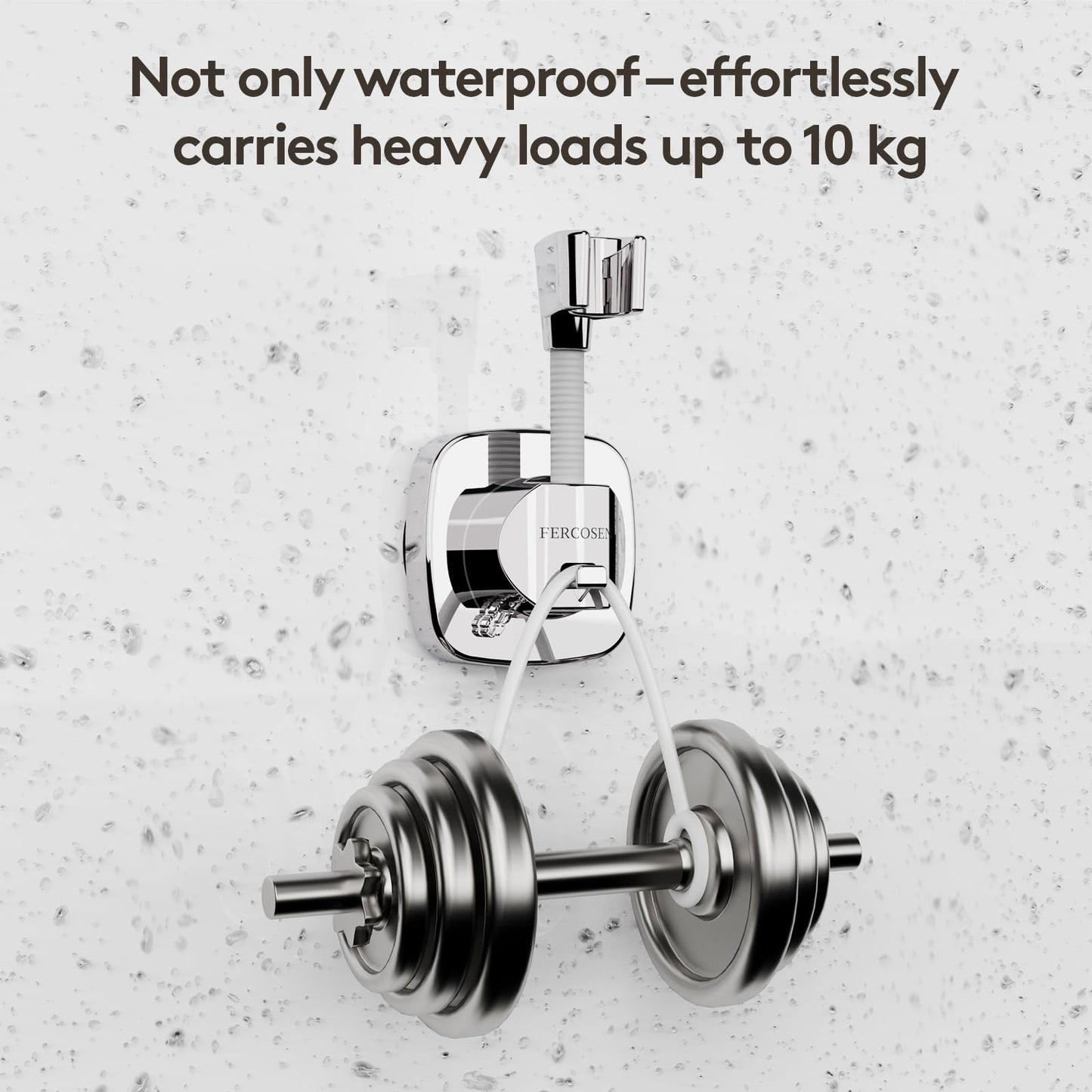FERCOSEN 360° Swivel Shower Head Holder with Suction Cup | 10kg Load Capacity, Tool-Free Installation in Seconds | Removable and Rust-Resistant Shower Bracket with Storage Hook (Silver)