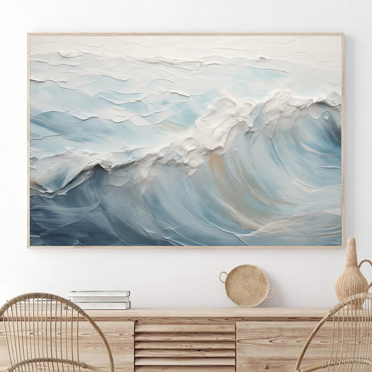 Neutral Ocean Wall Art Abstract Seascape Painting Trendy Beach Prints Ocean Landscape Pictures Wall Decor Blue and White Coastal Prints Abstract Wave Poster for Livingroom Bedroom 16x24in Unframed