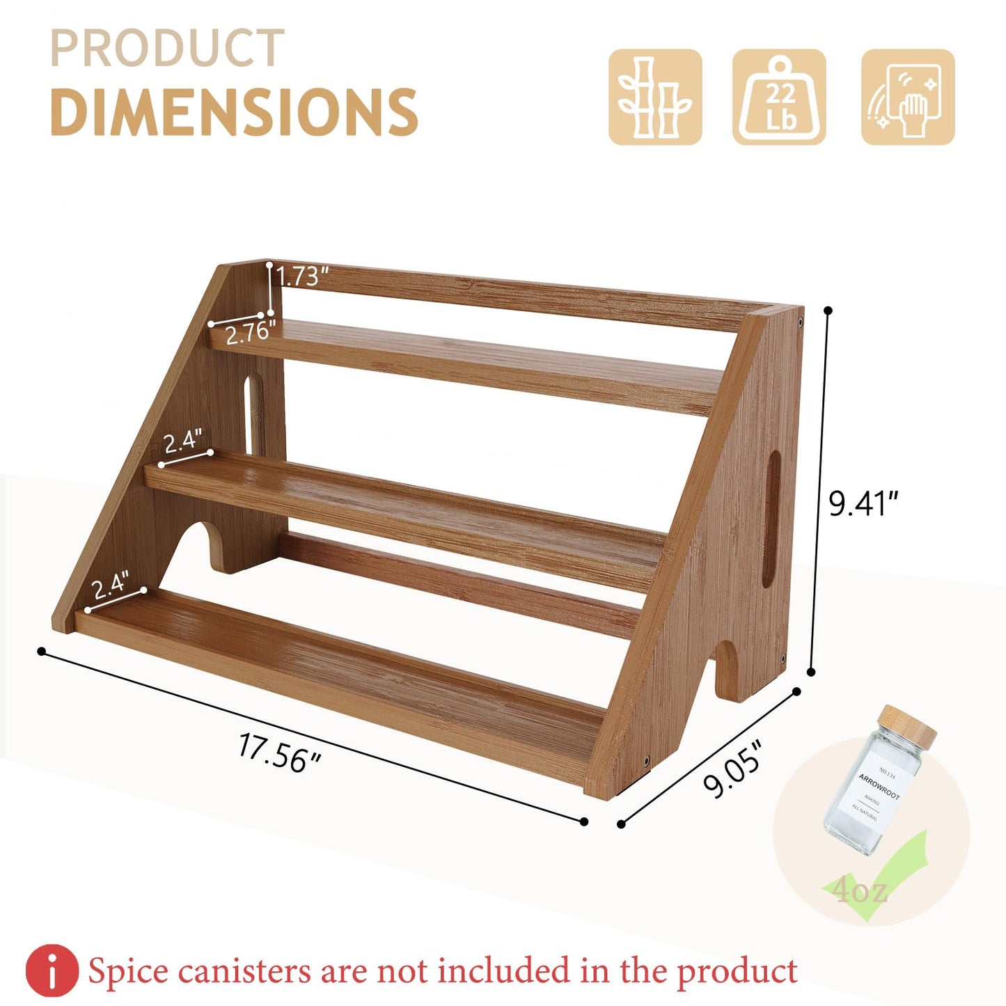 CCHIDG Bamboo Spice Rack Organizer -3-Tier Spice Rack for Countertop,Cabinet Spice Rack Organizer for 24 Spice Jars(4oz)，Step Shelf (Walnut)