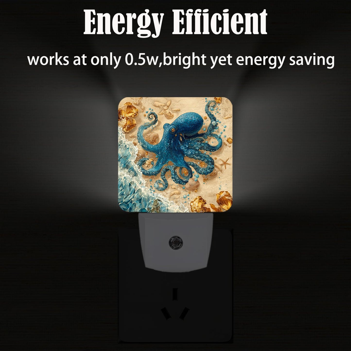 FSHVQKD Octopus on Beach Night Light,Plug-in Night Lights with Dusk-to-Dawn Sensor for Stairway,Hallway,Bedroom Sleep Friendly Ideal for Women/Girls/Boys Gift,0.5w