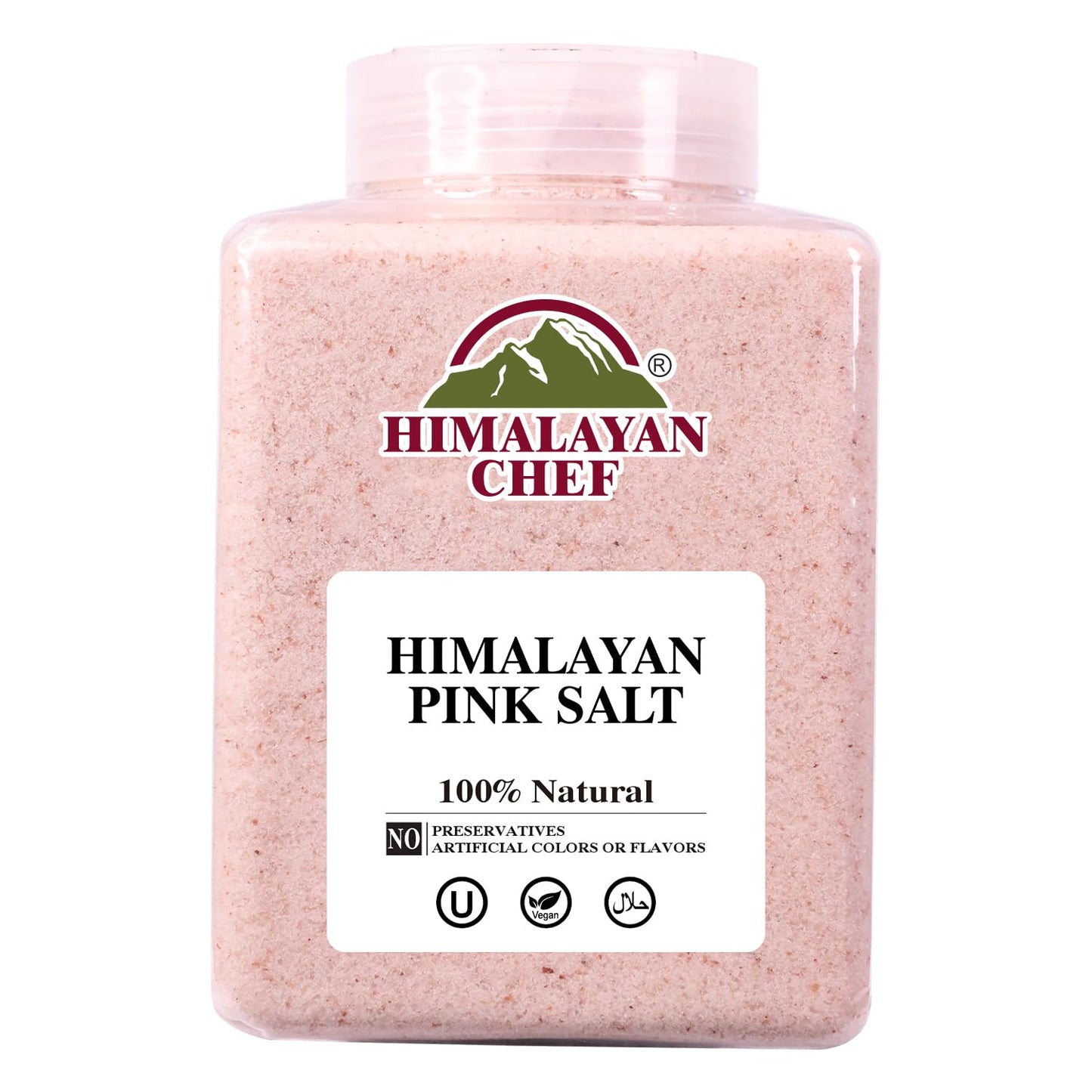 Himalayan Chef Himalayan Pink Salt - 5 lbs Fine Grain Plastic Jar - 100% Natural and Pure Gourmet Crystal - Contains 84 Essential Minerals | Kosher and Vegan Certified