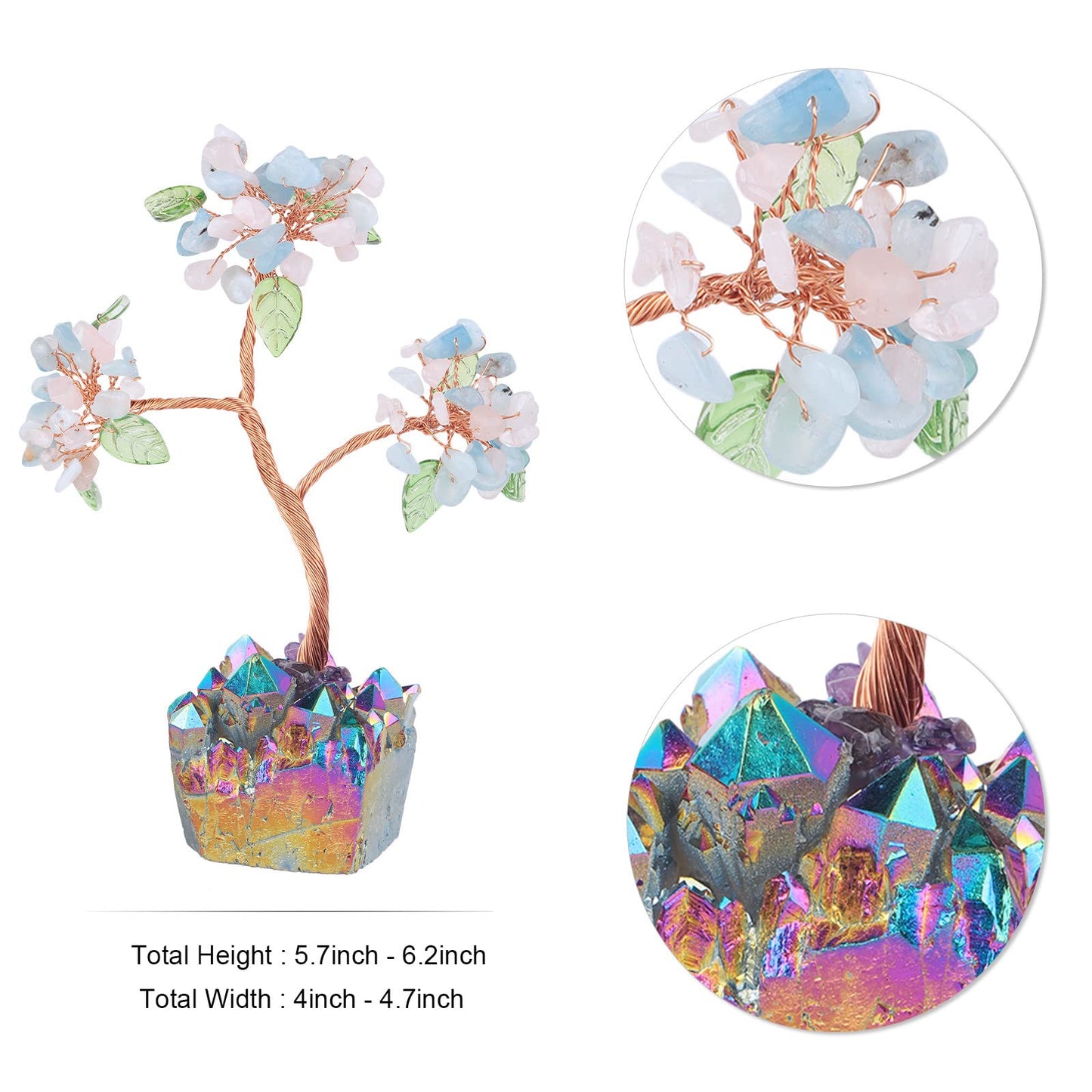mookaitedecor Healing Crystal Tree with Rainbow Titanium Cluster Base