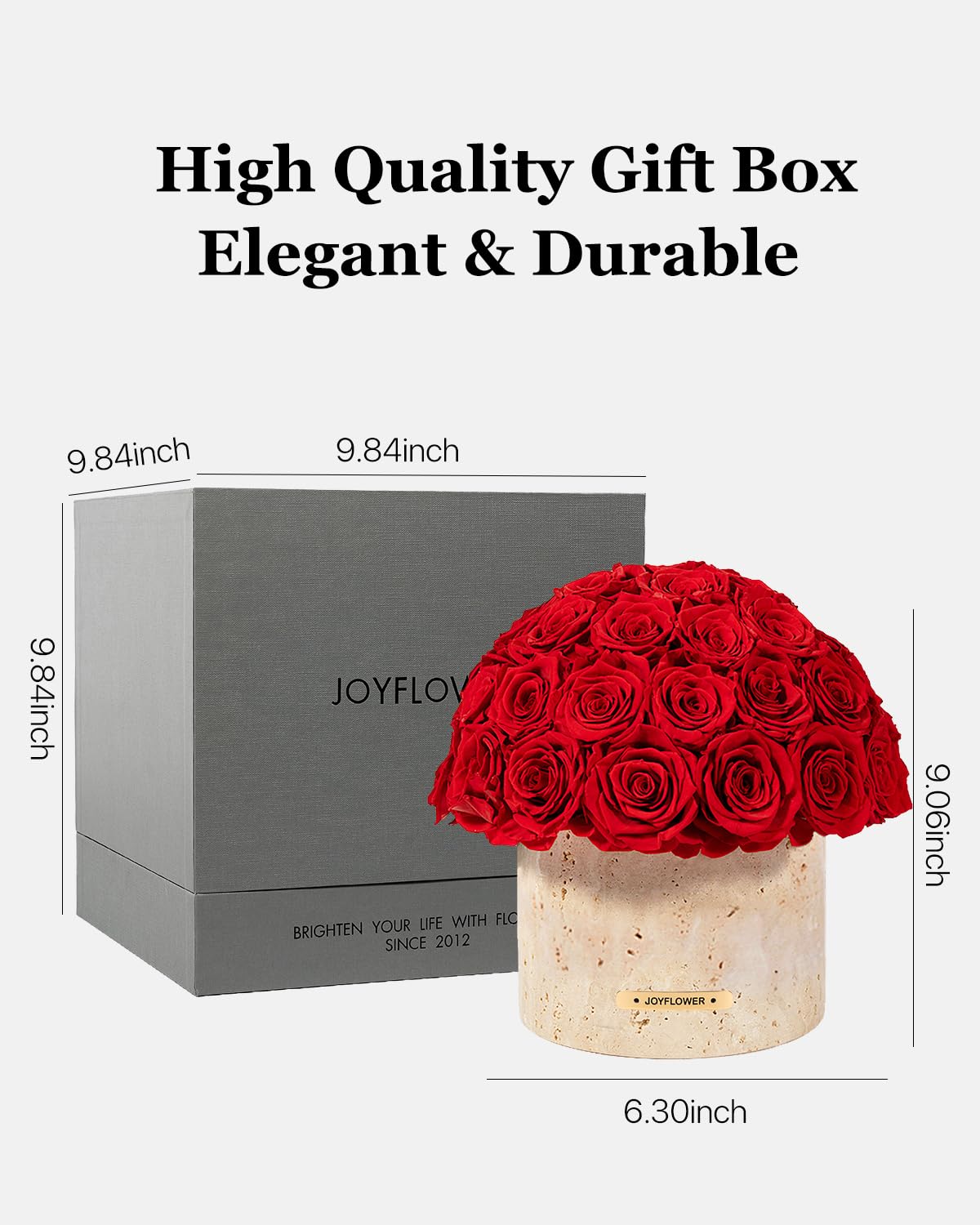 JoyFlower Preserved Flowers Vase, Yellow Cave Stone Flower Vases for Centerpieces, Eternal Flower Decorations for Party Home Living Room Bedroom Coffee Table, Red Flower Vase Unique House Decor