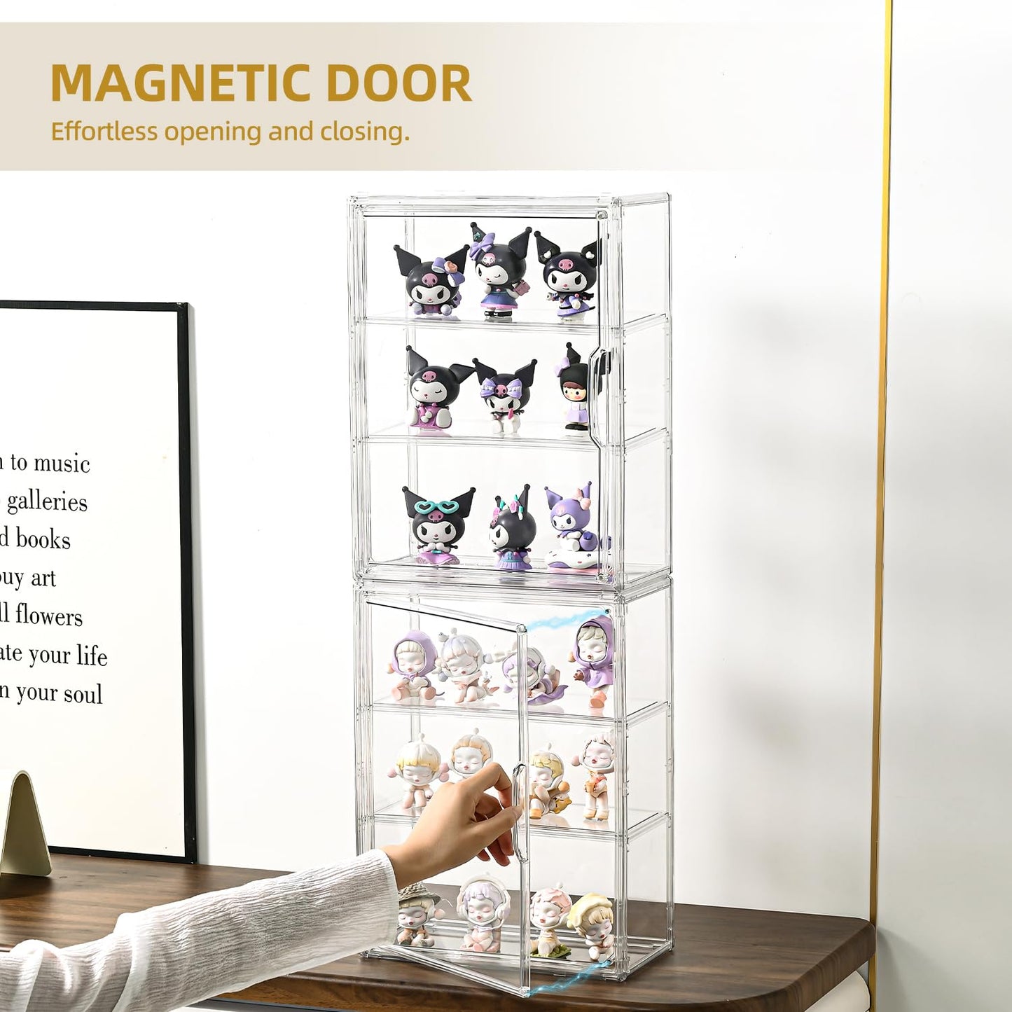 3 Tier Display Case for Collectibles,Clear Display Box with 2 Movable Plates ,Storage Container with Magnetic Door (Large 1 Pack)