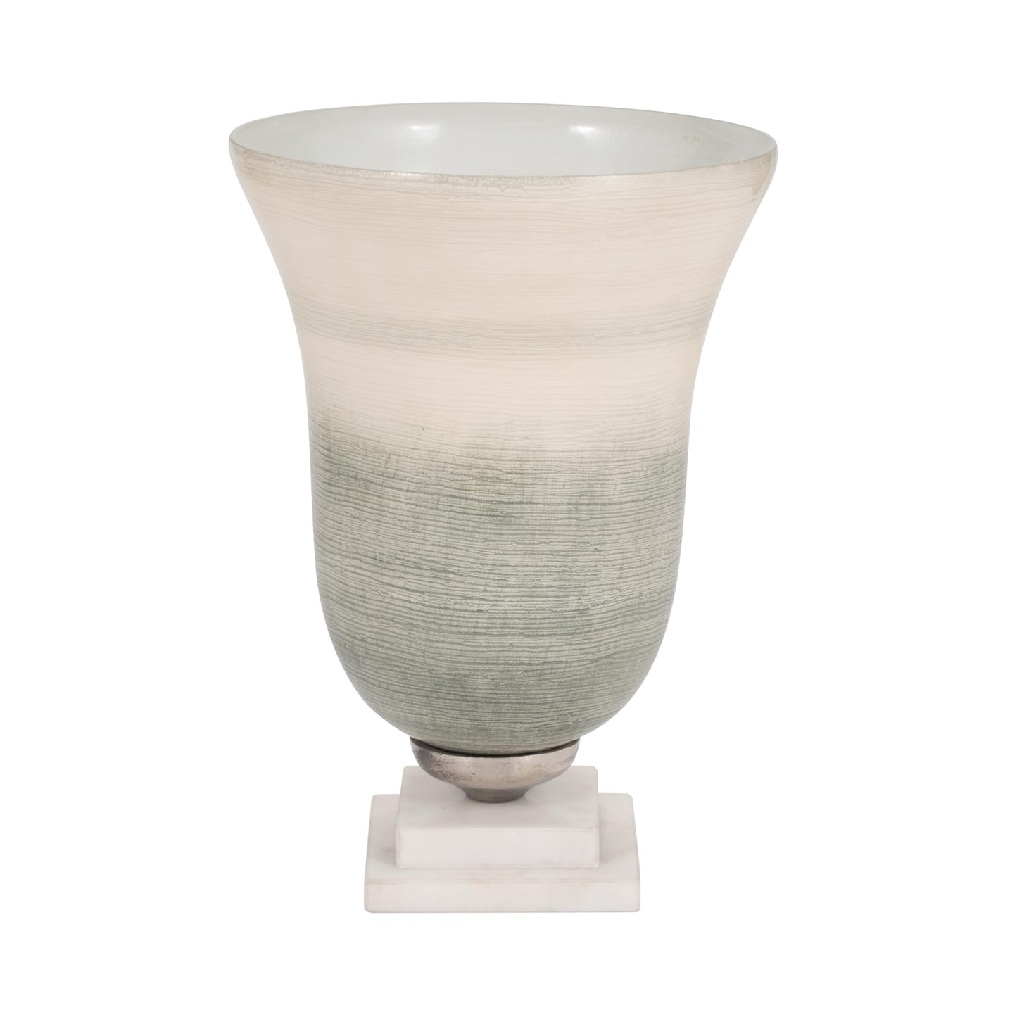 Sagebrook Home Glass Vase with Metal & Stone Base - Elegant Decorative Flower Vase for Home, Office, Living Room & Table Decor - 12" Green