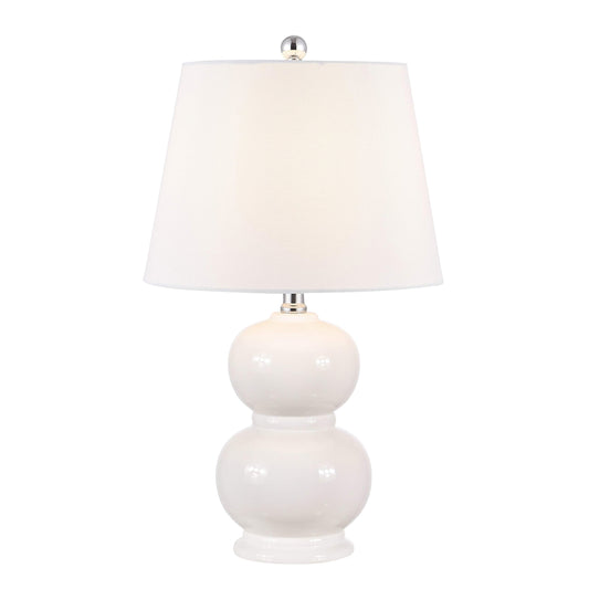 SAFAVIEH Lighting Collection Everlee Modern Contemporary Ivory Ceramic Double Gourd 22-inch Bedroom Living Room Home Office Desk Nightstand Table Lamp (LED Bulb Included)