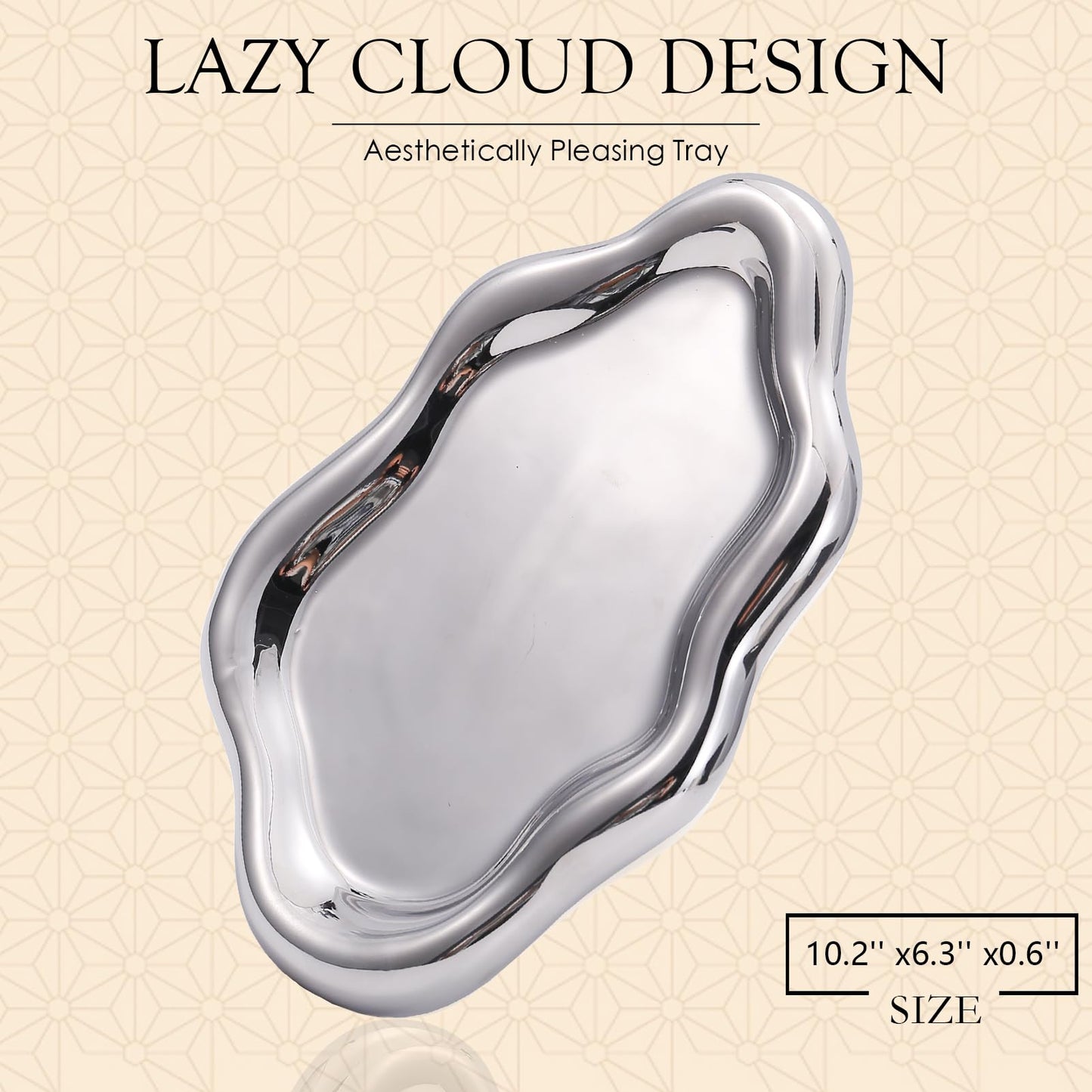 CCINPPY Ceramic Jewelry Tray Trinket Dish, Decorative Cloud Vanity Key Tray for Women, Ring Holder Dish, Cute Jewelry Plate Bowl Room Decor Aesthetic, Silver, Large
