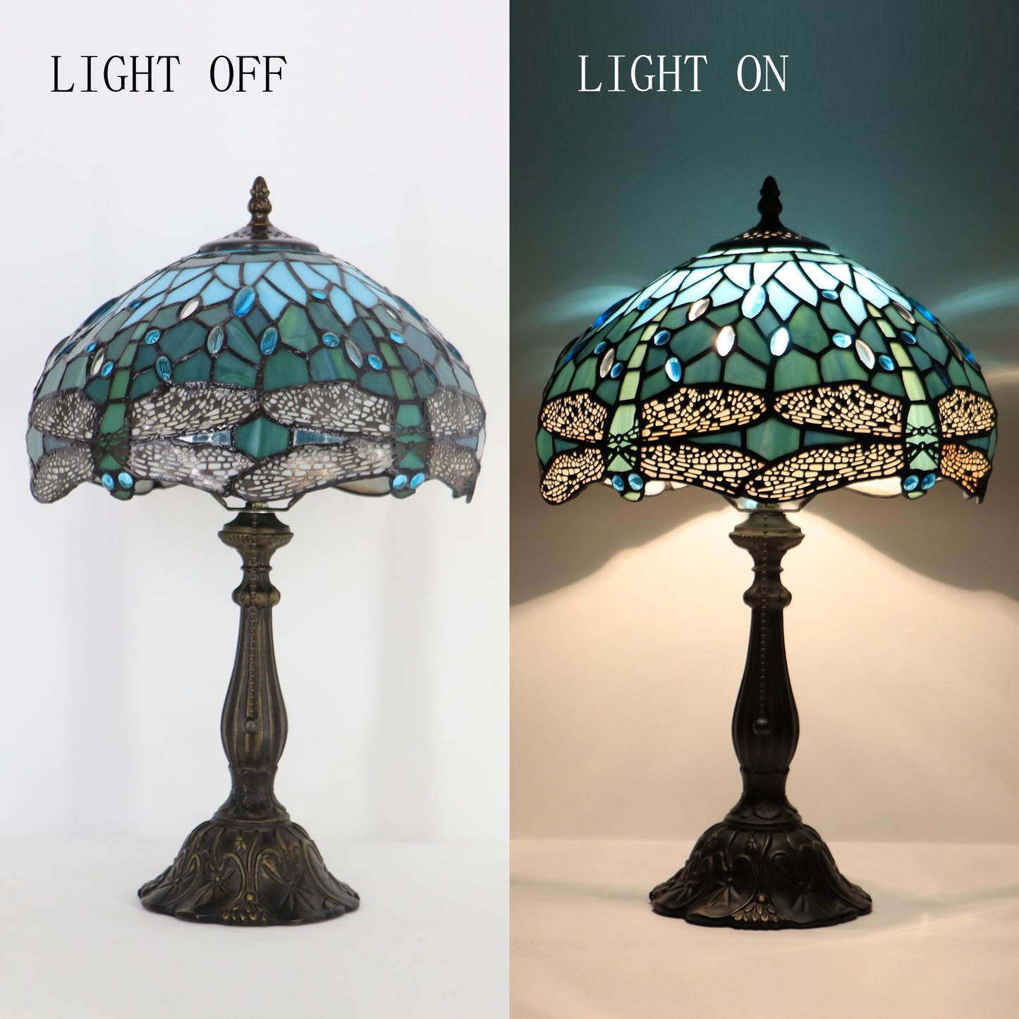 HZYFFYU Tiffany Style Stained Glass Table Lamp, Sea Blue Dragonfly