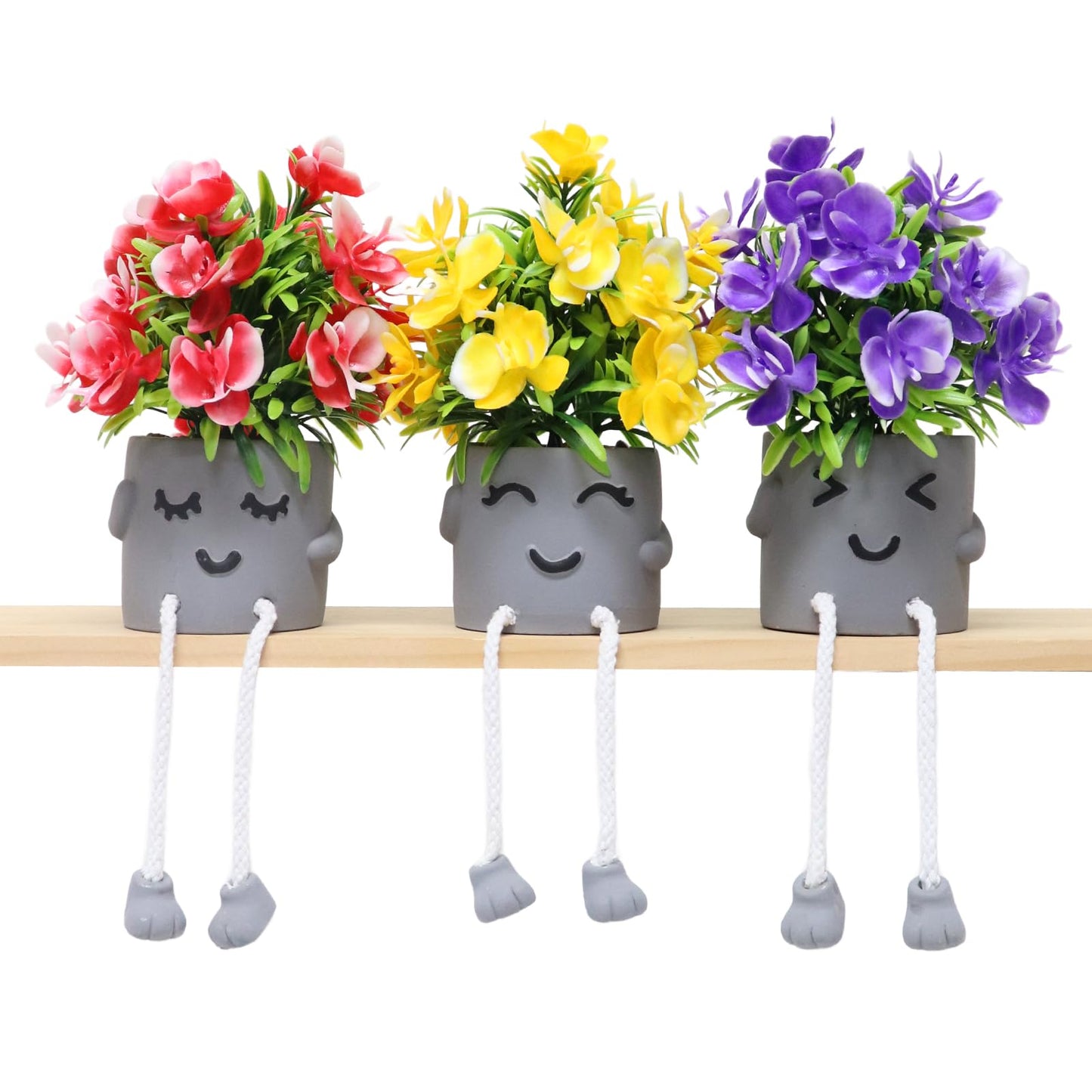Zerzsy 3 Pack Small Artificial Faux Plants Indoor Summer Spring Decor Fake Plant Flowers with Hanging Leg for Table Decorations Home Office Desk Shelf Decorations