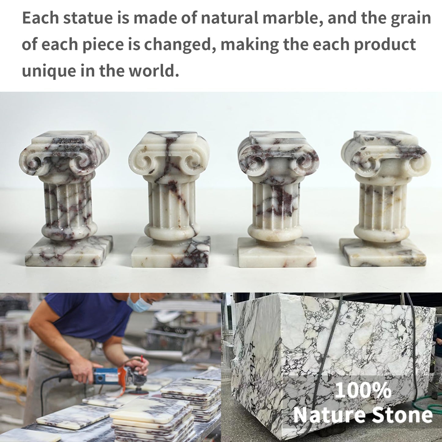 Marble Roman Pillar Statues Small Sculpture Decor for Coffe Table, Decorative Pillar for Living Room Bedroom Bookshelf Display, Mini Roman Columns for Weddings & Valentines, Tabletop Elegant Statue