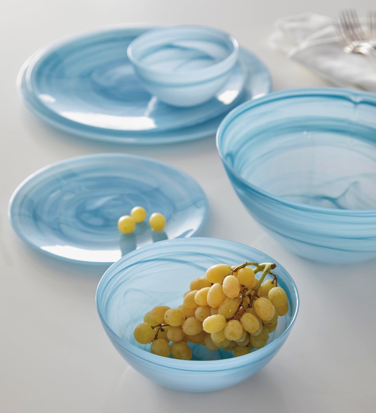 MARIPOSA ALABASTER AQUA INDIVIDUAL BOWL SET| AQUA | ALABASTER | TABLEWARE | BOWLS | GLASS | HANDMADE IN TURKEY