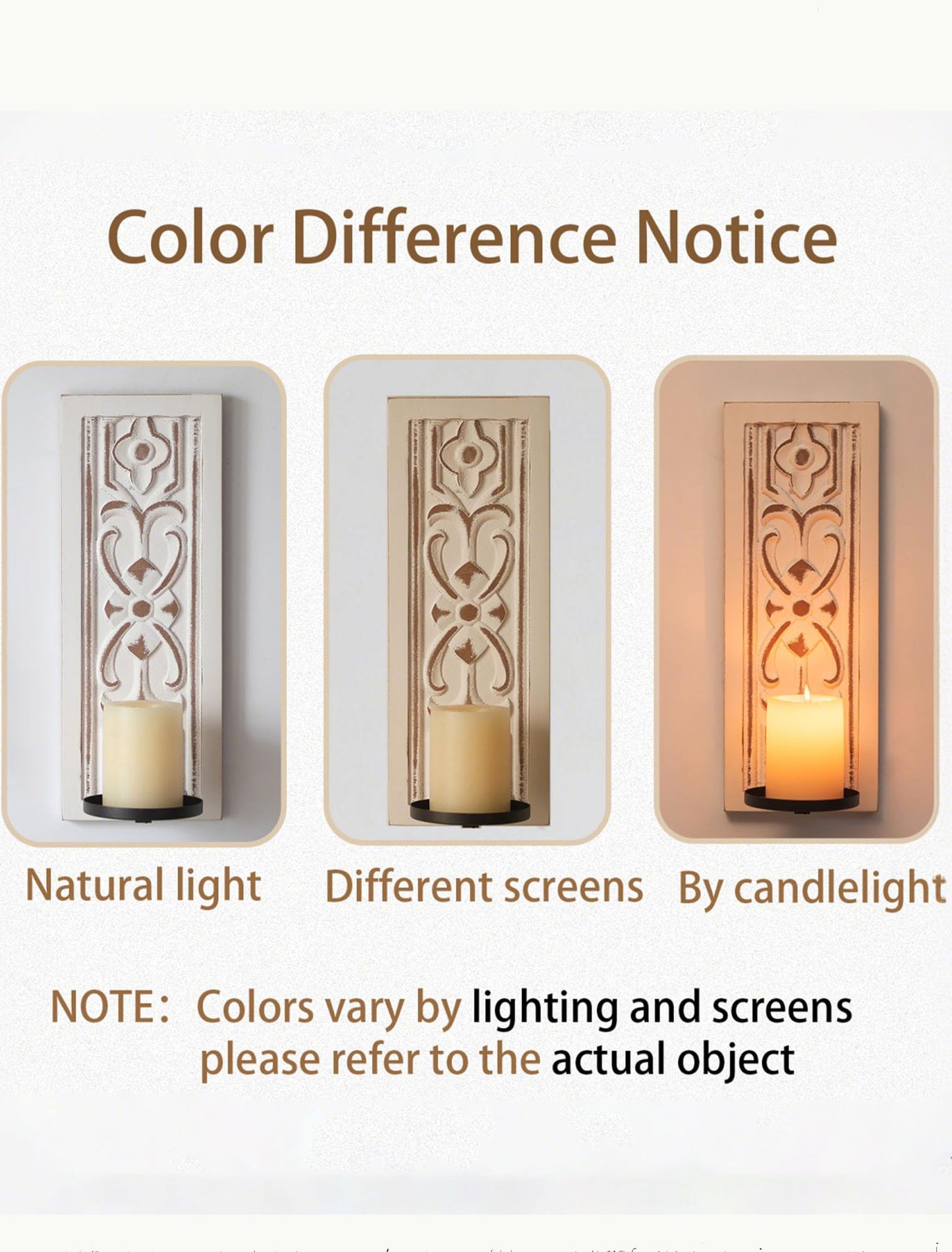 Walasis Rustic Candle Sconces Wall Decor Set of 2 - White Farmhouse Art Distressed Thickened Candles Shelf for Bathroom Bedroom Fireplace - Wood Wall Candle Holders for Pillar Candles Plants