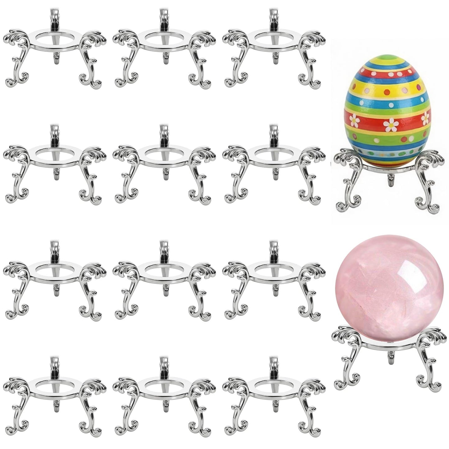 Jucoan 14 Pack Crystal Ball Stand, 2 Inch Small Metal Silver Sphere Holder Stand for Displaying 40-80mm Sphere Crystals Globe Balls Decorative Rock Stone Egg, Easter Egg Display Stand for Party
