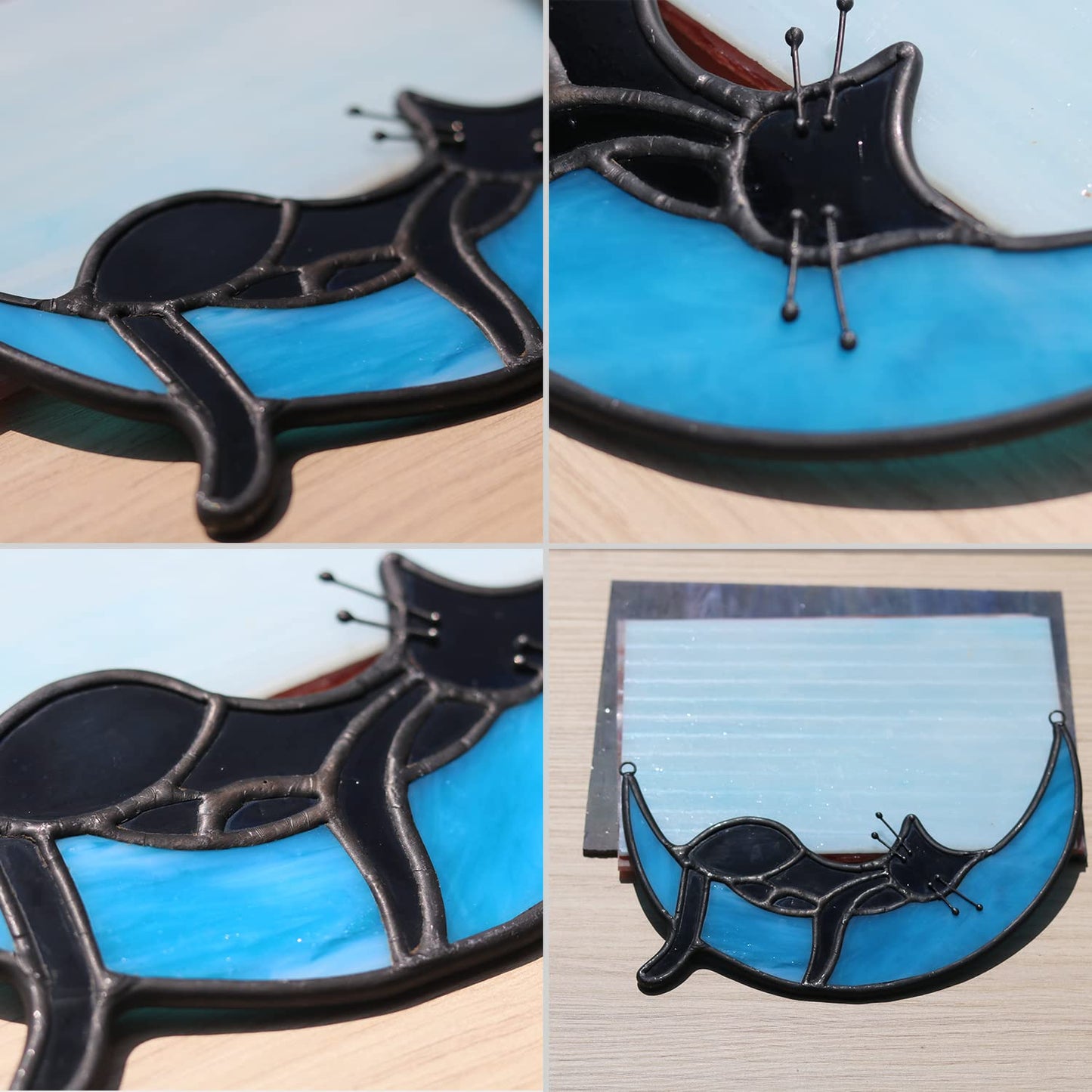 BOXCASA Black Cat Moon Suncatcher Stained Glass Cat Witchy Gift for Women
