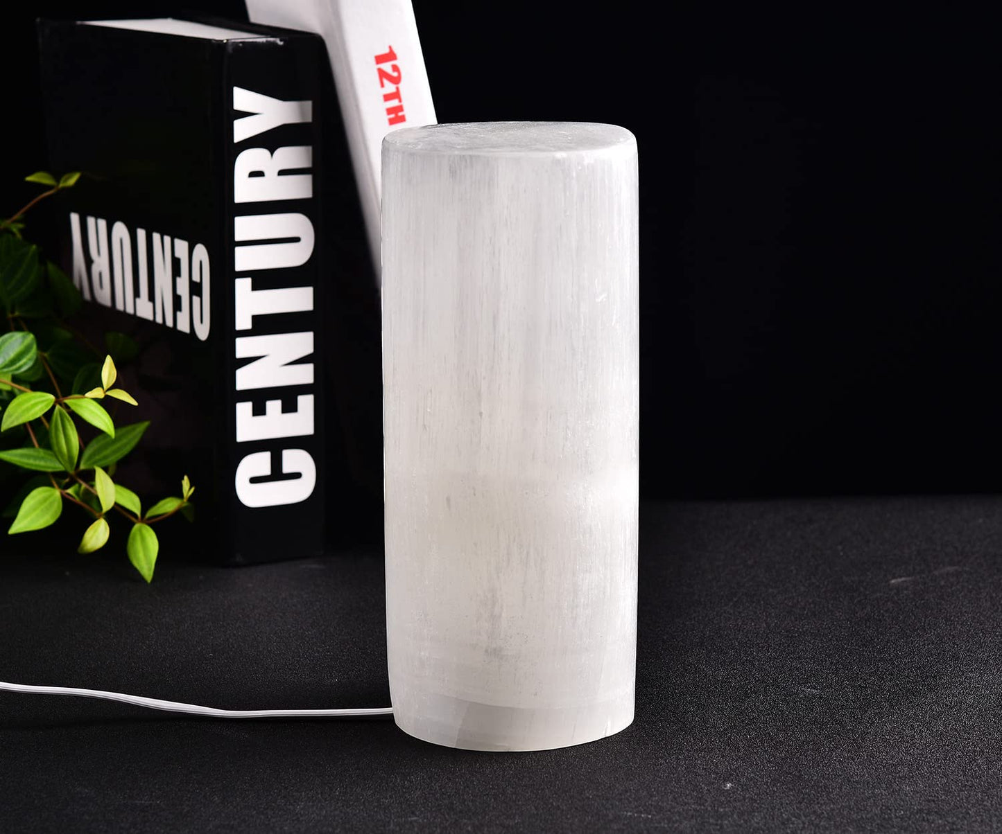 JIC Gem Natural Selenite Crystal Lamp Large Moroccan White Column 8" 4-6 LBS