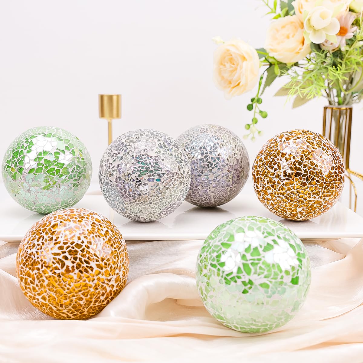 Yatinkim Decorative Balls Set 3pcs Mosaic Glass Ball for Bowls 3.35inch