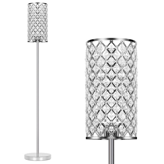 Crystal Floor Lamp, Silver Tall Pole Lamp with On/Off Foot Switch