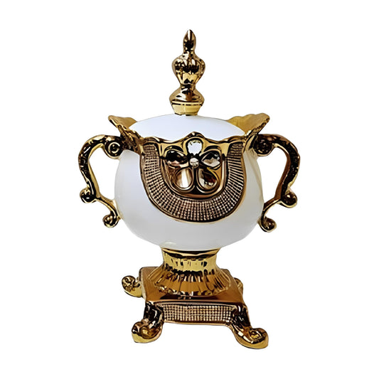 ICE Armor 16" H White & Golden Color Vintage Lidded Floral Embellished Ceramic Vase Stylish Home and Office Decor Luxury Ornament Great Gift for Home Lovers