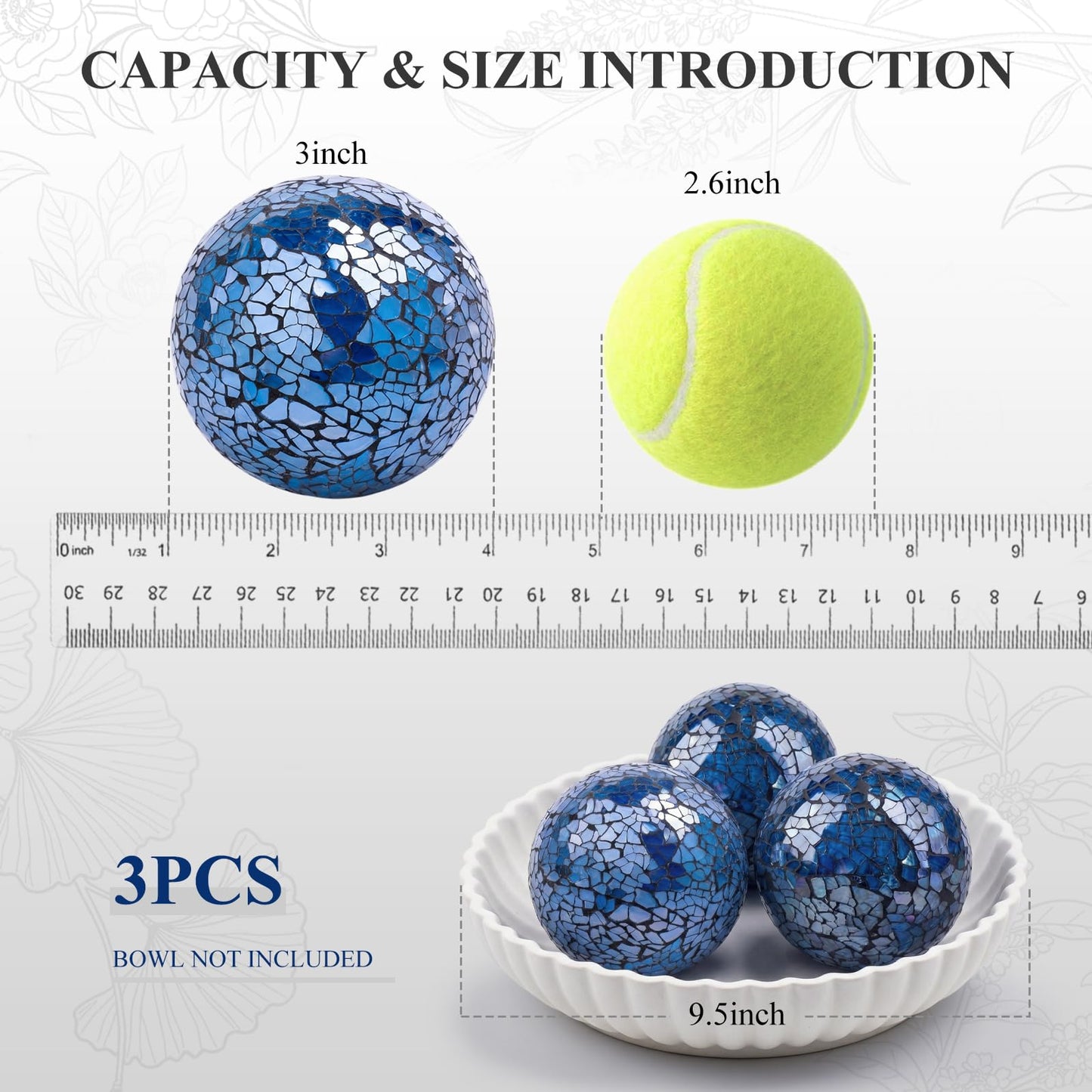 DomeStar 3PCS Decorative Balls for Bowls, 3 Inch Dark Blue Orbs Glass Balls for Centerpiece Bowls Mosaic Sphere for Home Decoration Dining Table