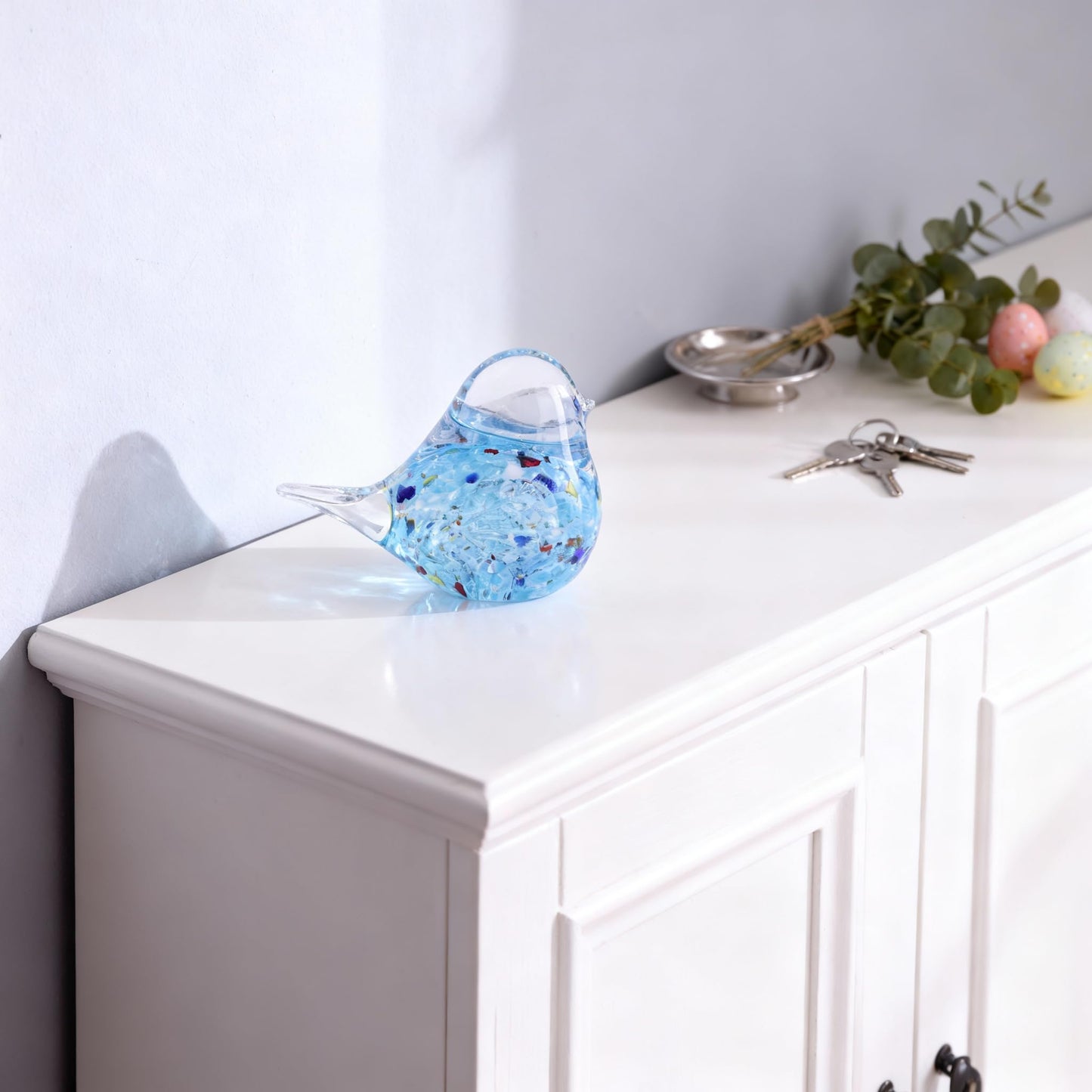 WUBIANJIE Hand Blown Glass Bird Statue Collectible Animal Art Paperweight, Glass Art Decor Living Room Bedroom Bookshelf Coffee Table Small Ornaments Shelf Home Decoration