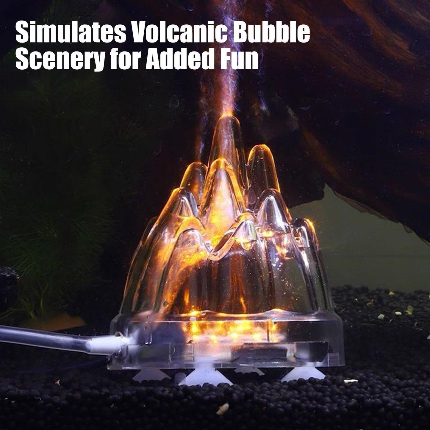 Aquarium Volcano Ornament - Light Up Sculpture, Air Stone Bubble Feature, Decorative Tank Accessory, Eye-Catching Aquatic Display | Fish Decoration for Freshwater, Saltwater, Turtle Bowl