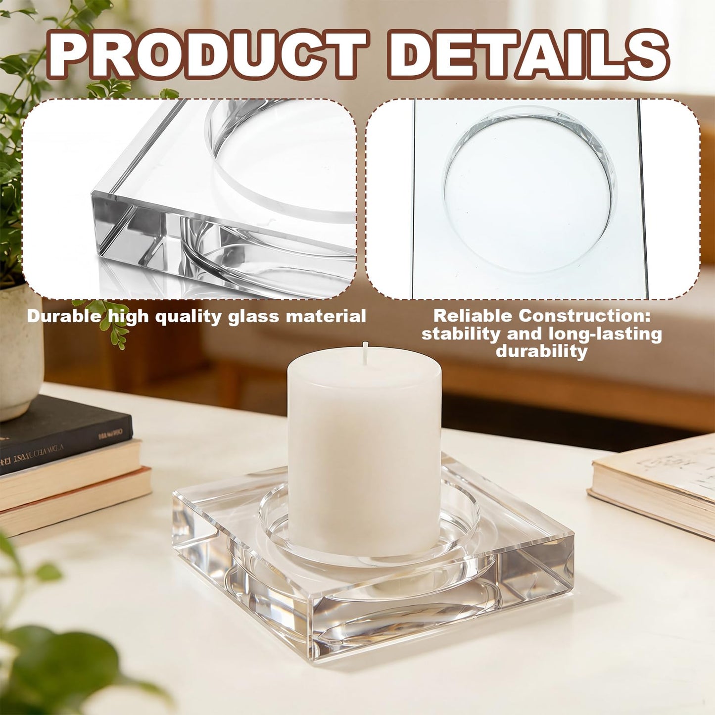 Mumufy 2 Pack Crystal Candle Dish 5.9 x 5.9 x 1.2 Inch Clear Round Cutout Candles Dish Holder Diffuser Smooth Tray Candle Plates for Home Dinning Wedding Party Decor Table Centerpiece(Clear)